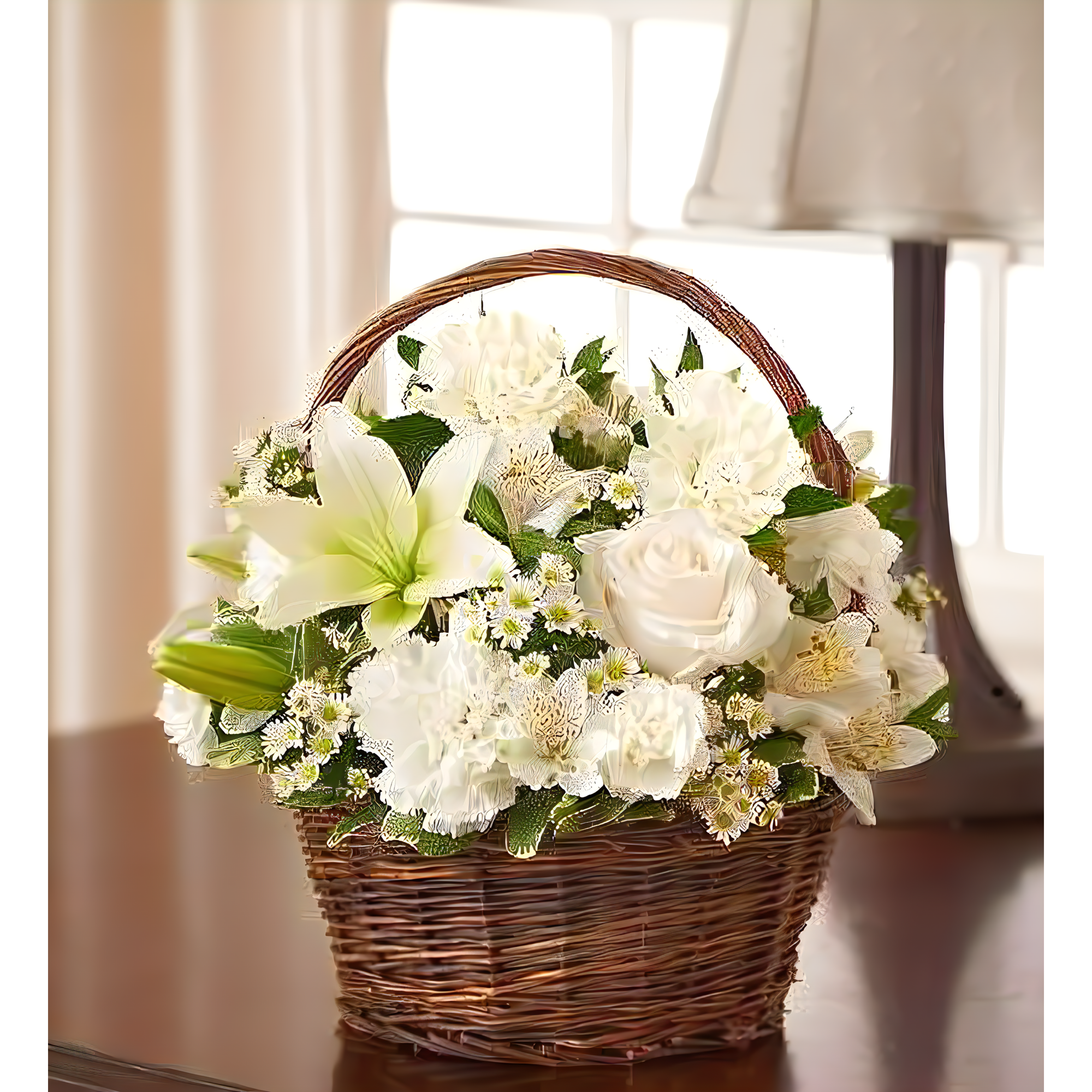 Manhattan Flower Delivery - Peace, Prayers, & Blessings- All White - Funeral > Baskets