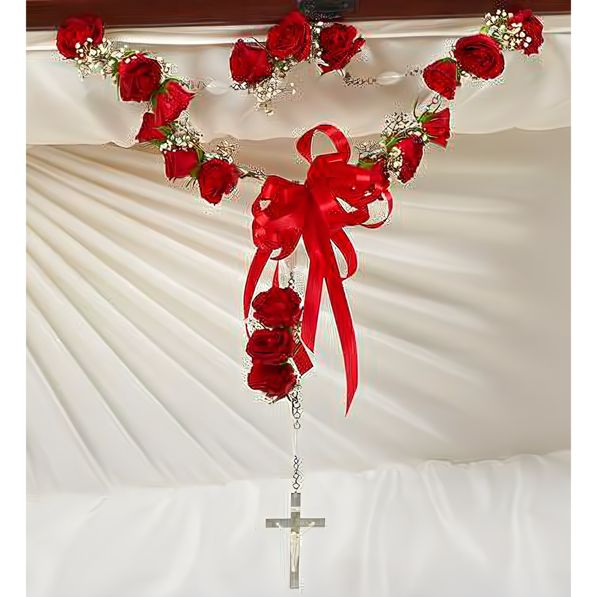 Manhattan Flower Delivery - Small Rosary with Red Spray Roses - Funeral &gt; Casket Sprays