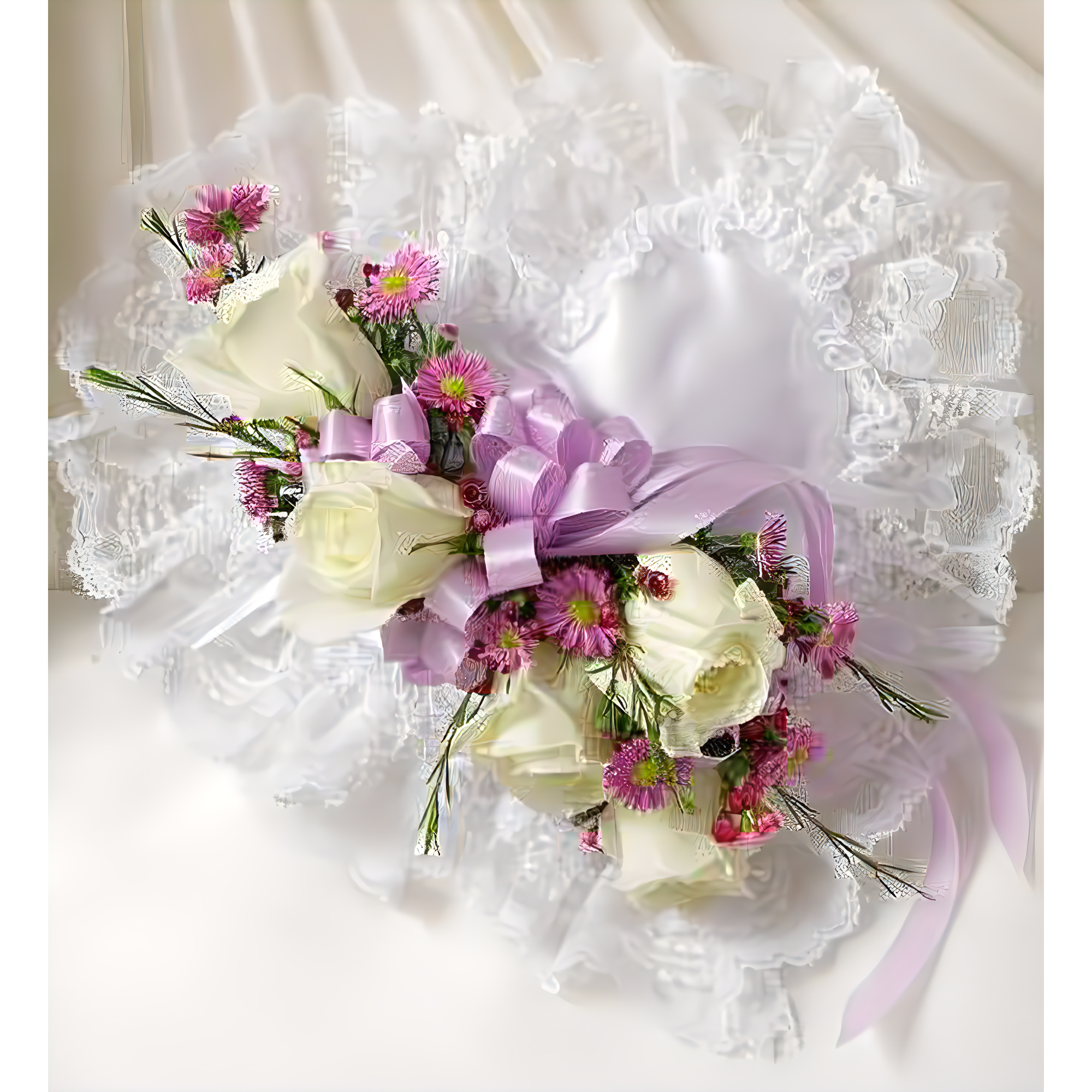 Manhattan Flower Delivery - Lavender and White Satin Heart Casket Pillow - Funeral > Casket Sprays