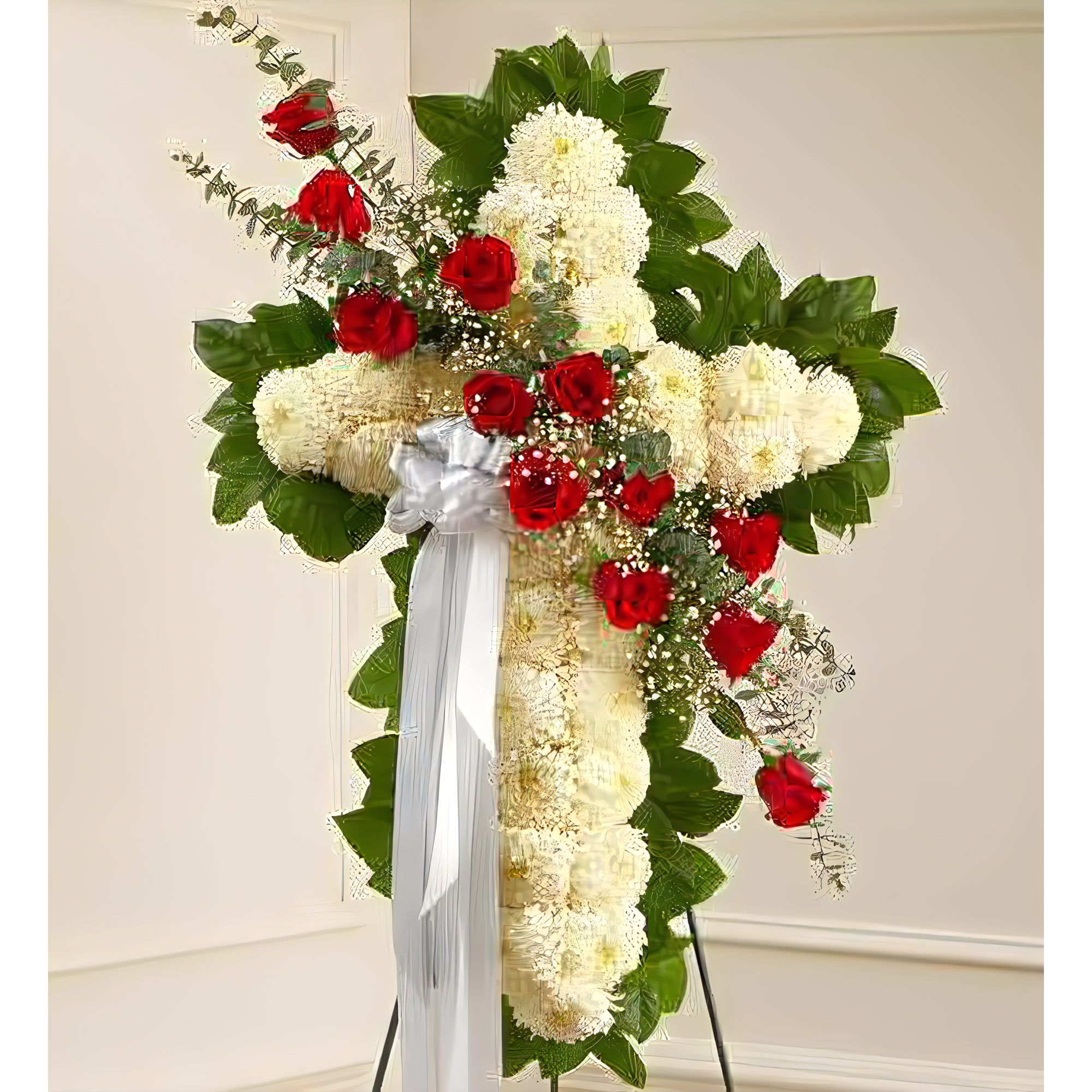 Manhattan Flower Delivery - Peace and Prayers Standing Cross - Red - Funeral > Crosses