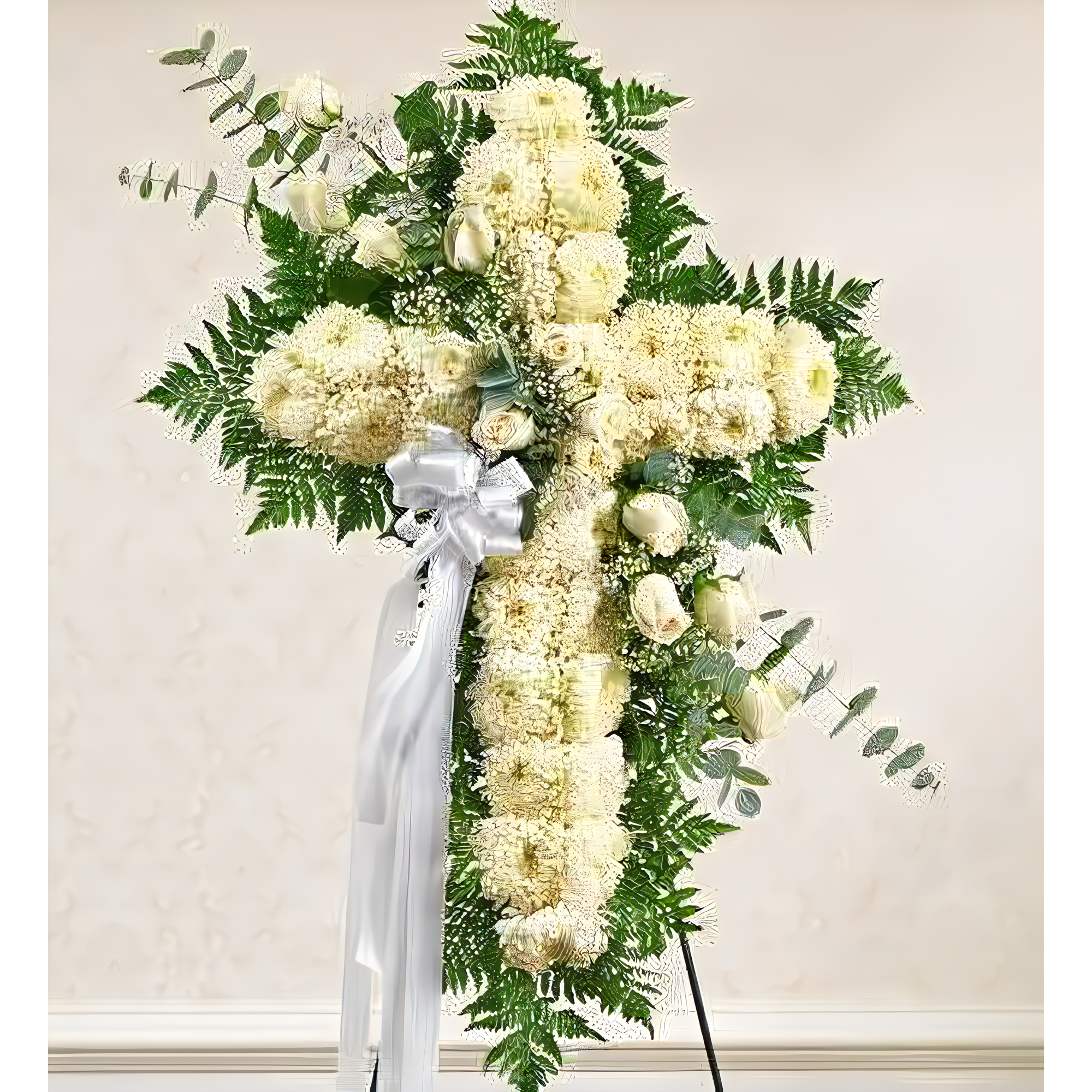 Manhattan Flower Delivery - Peace and Prayers Standing Cross - White - Funeral > Crosses