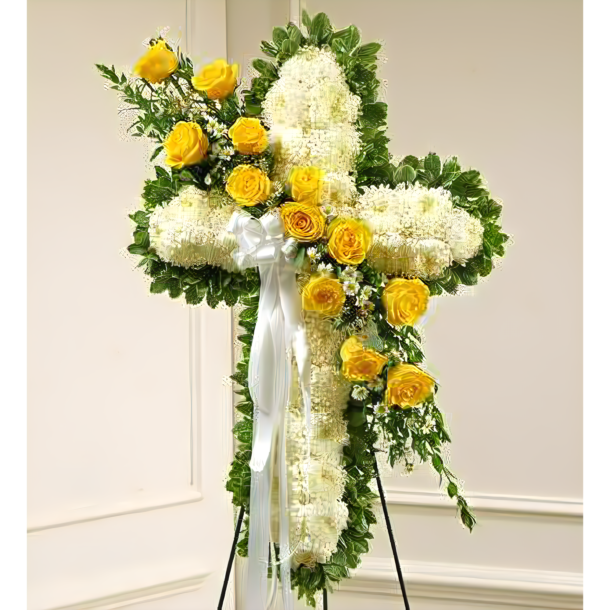 Manhattan Flower Delivery - Peace and Prayers Standing Cross - Yellow - Funeral > Crosses