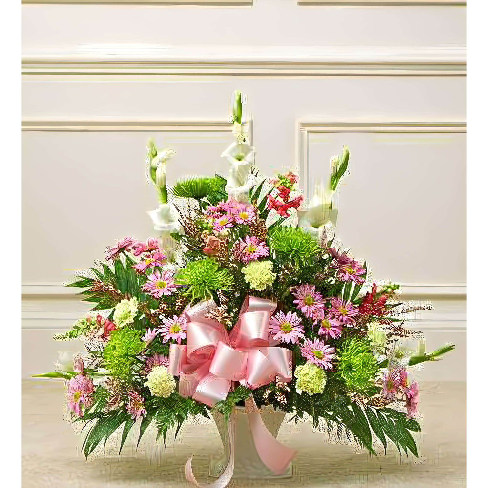 Manhattan Flower Delivery - Heartfelt Tribute Pastel Floor Basket Arrangement - Funeral > For the Service