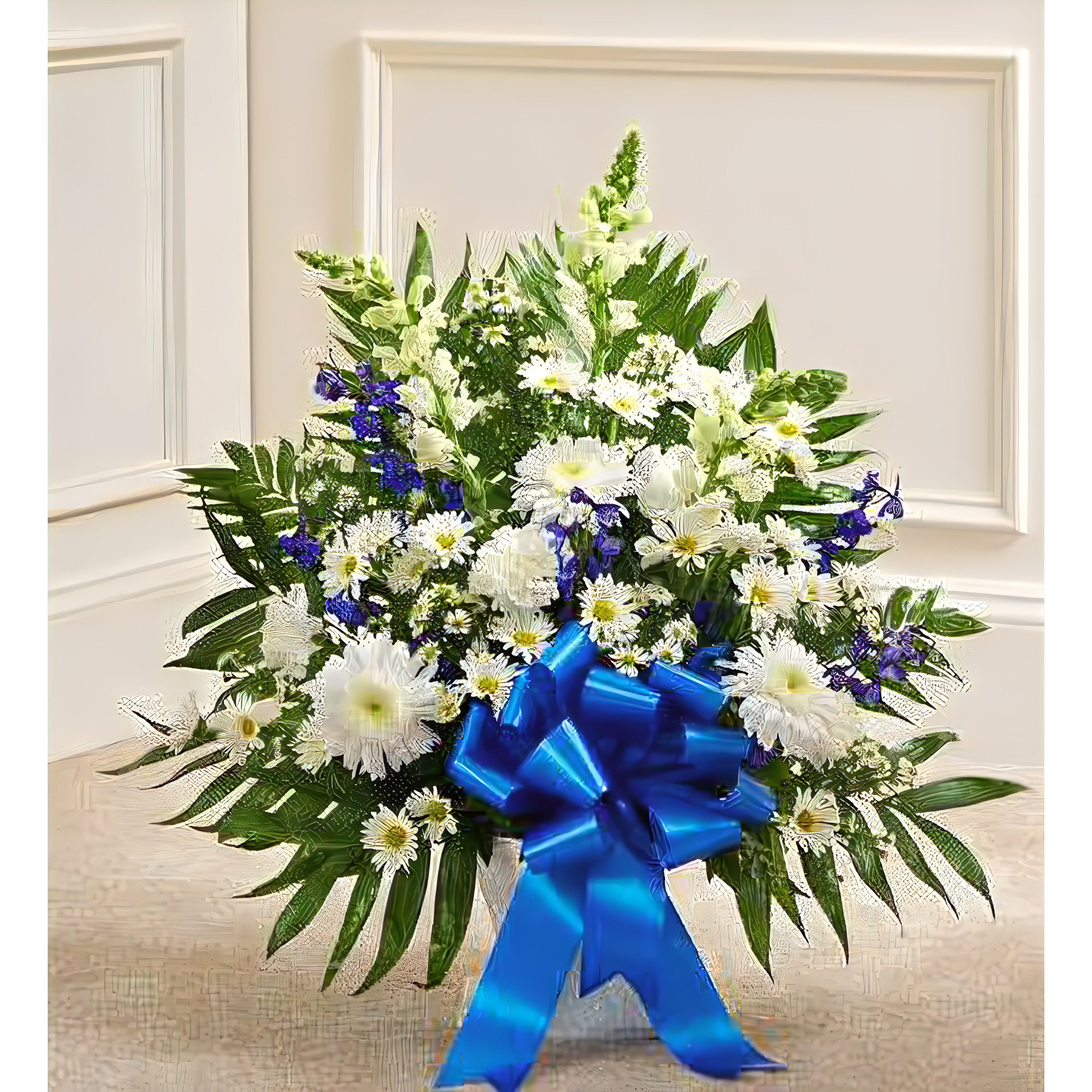 Manhattan Flower Delivery - Tribute Blue & White Floor Basket Arrangement - Funeral > For the Service