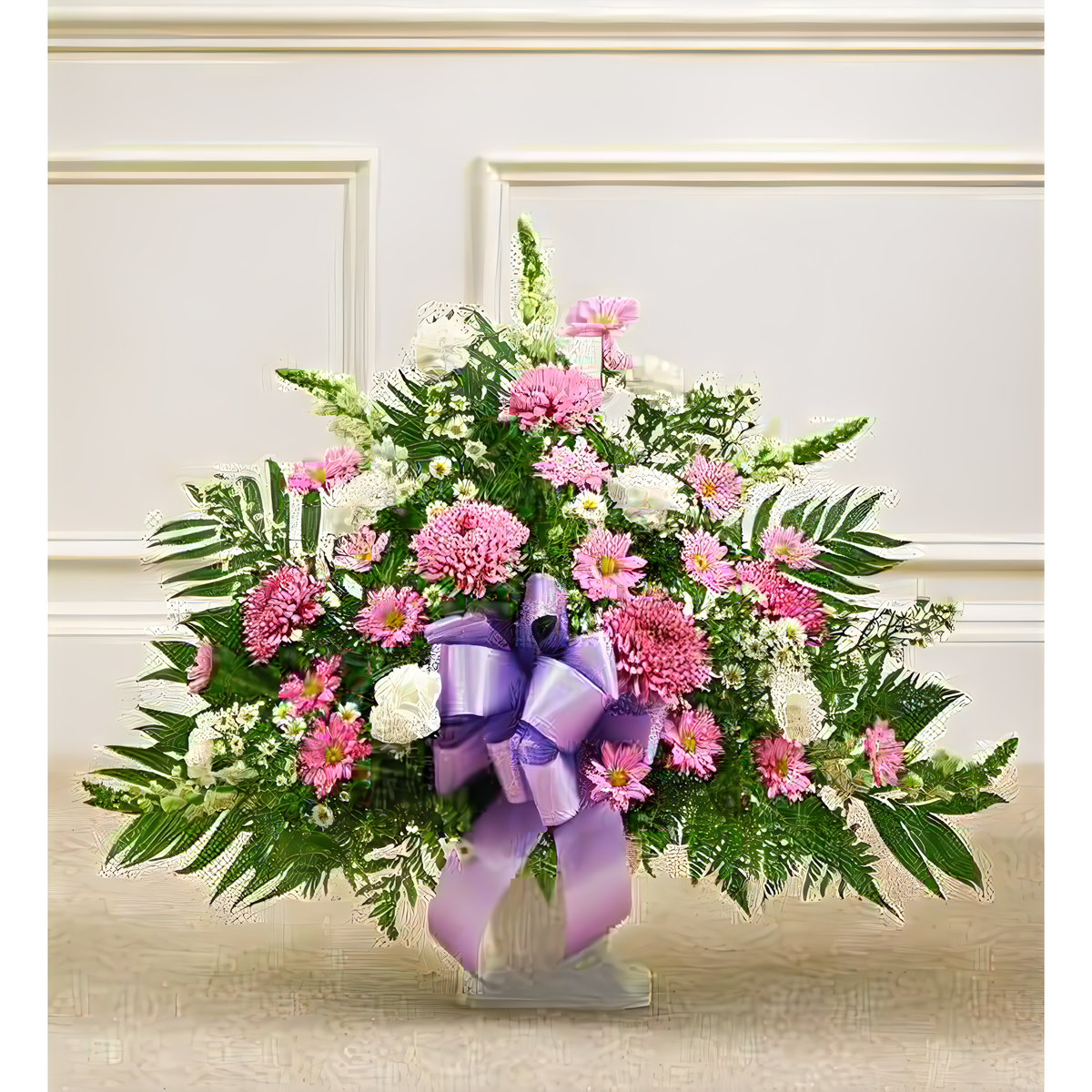Manhattan Flower Delivery - Tribute Lavender &amp; White Floor Basket Arrangement - Funeral &gt; For the Service