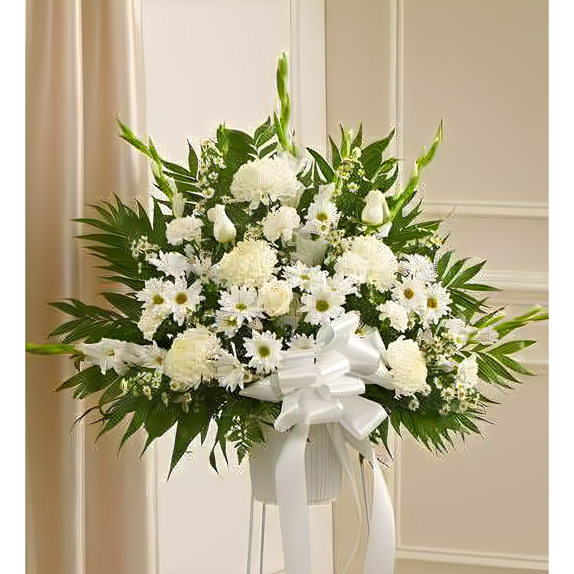 Manhattan Flower Delivery - Heartfelt Sympathies White Standing Basket - Funeral > For the Service