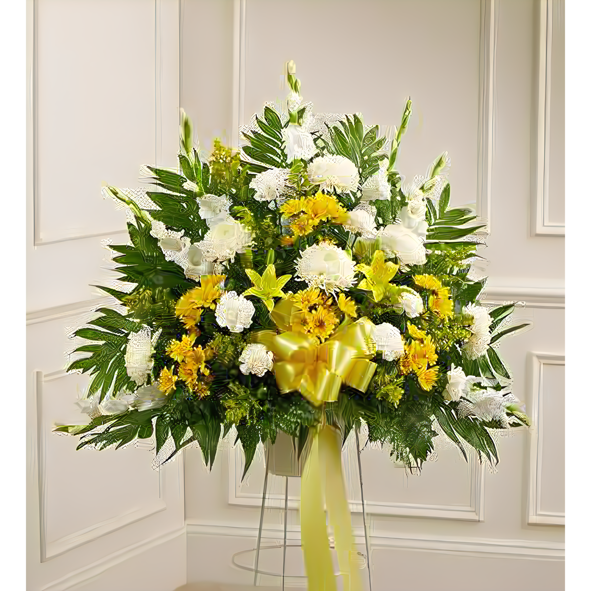 Manhattan Flower Delivery - Heartfelt Sympathies Yellow Standing Basket - Funeral &gt; For the Service