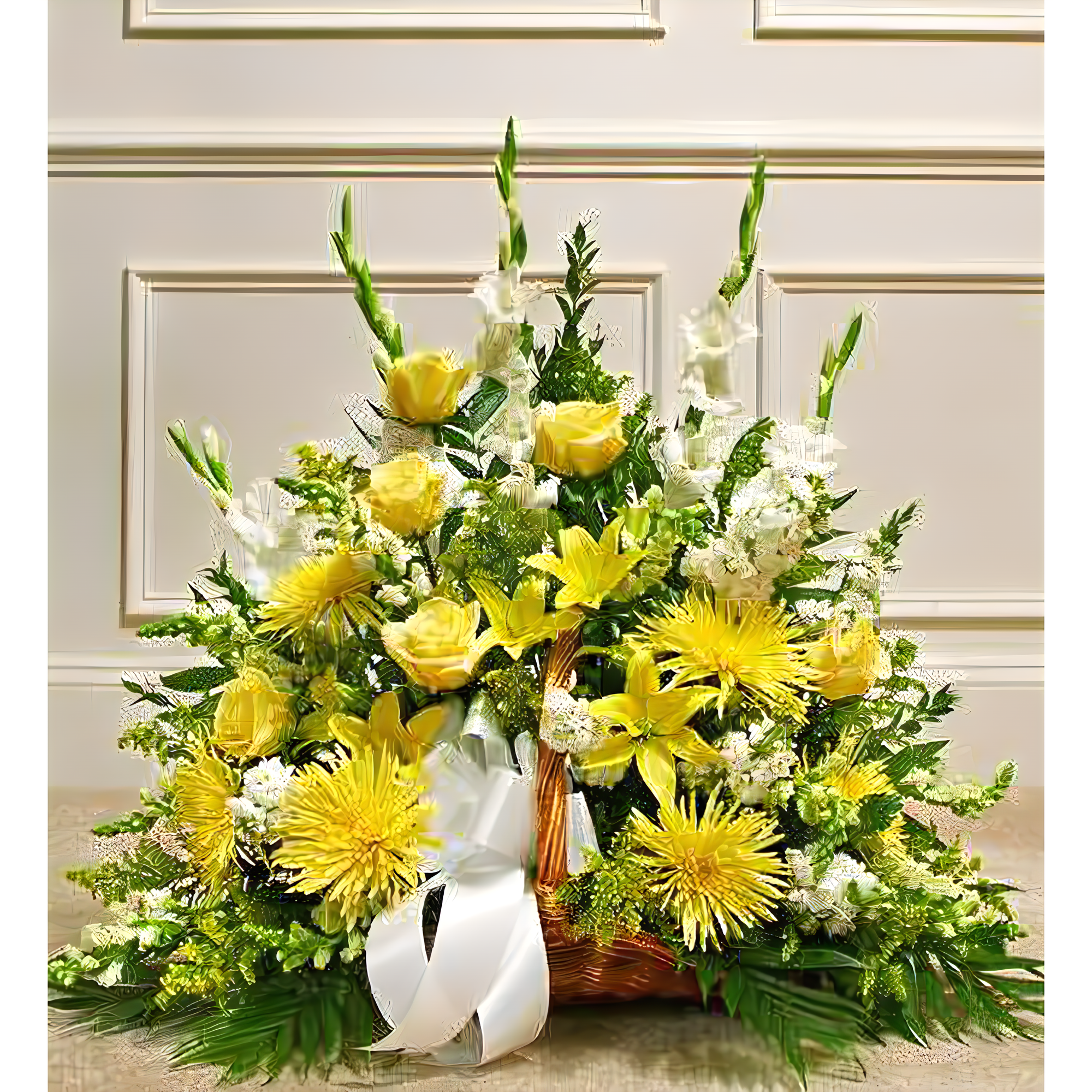 Manhattan Flower Delivery - Thoughts and Prayers Fireside Basket - Yellow - Funeral > For the Service