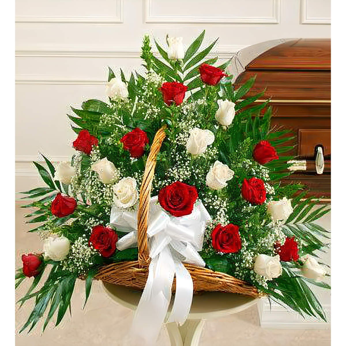 Manhattan Flower Delivery - Sincerest Sympathies Fireside Basket-Red &amp;amp; White - Funeral &gt; For the Service