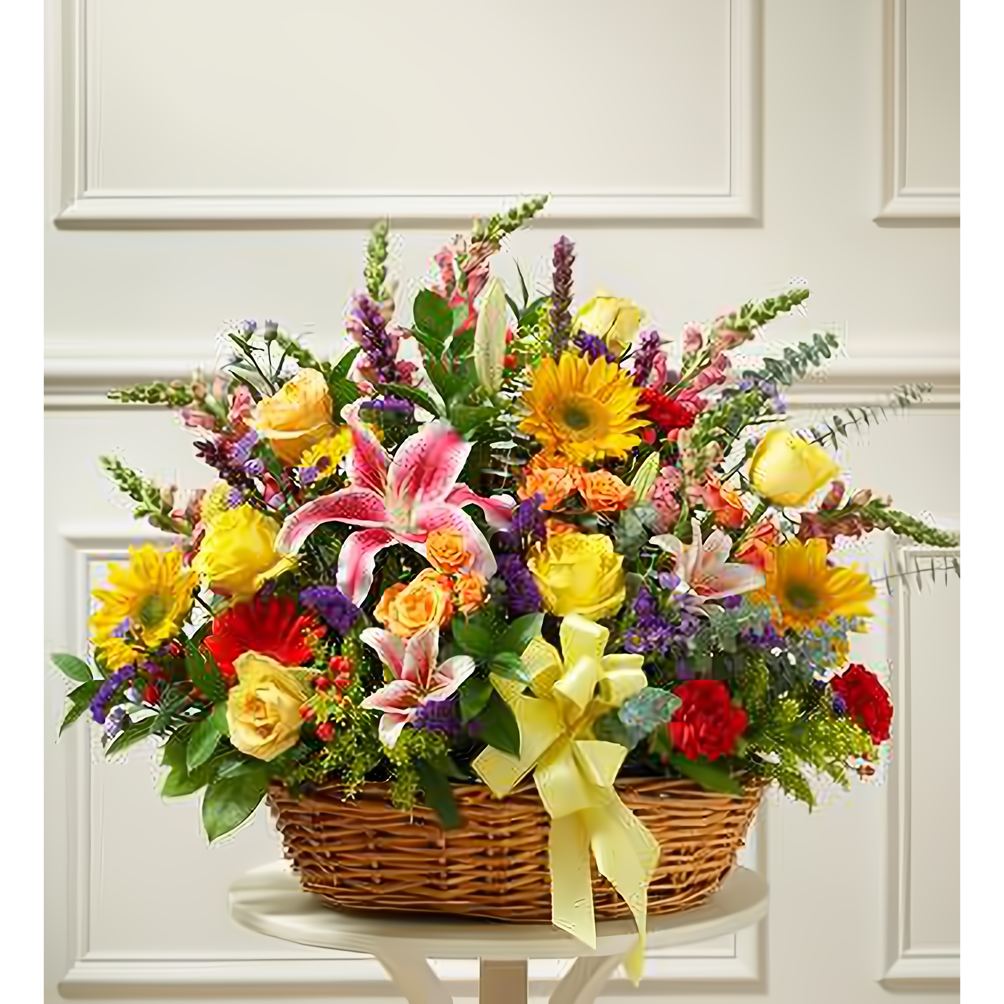 Manhattan Flower Delivery - Bright Flower Sympathy Arrangement in Basket - Funeral > For the Service
