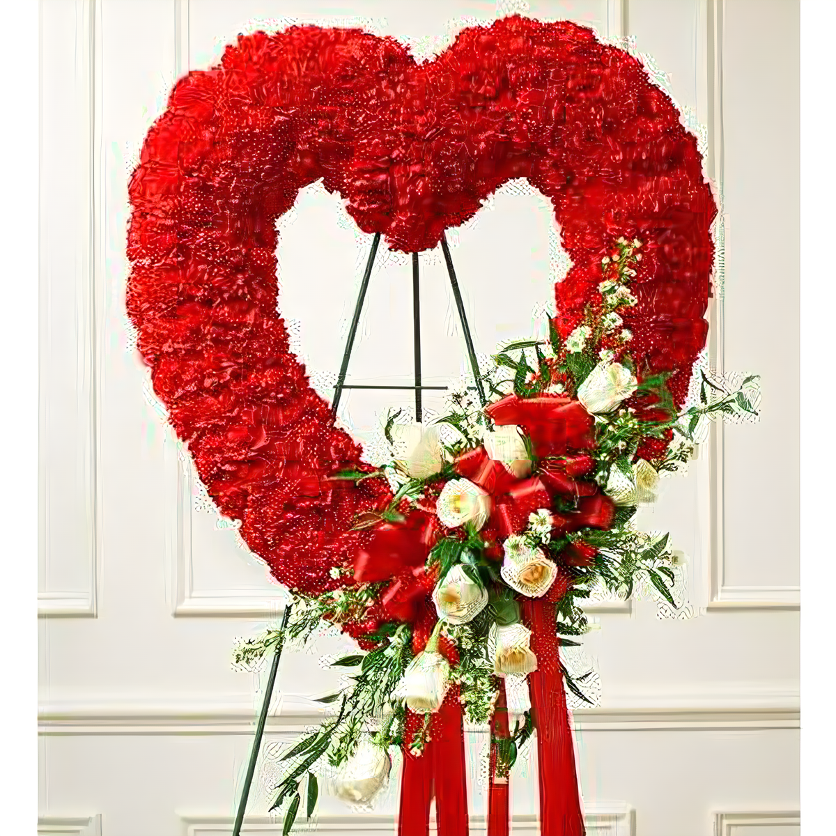 Manhattan Flower Delivery - Red and White Open Heart with White Roses - Funeral &gt; Hearts