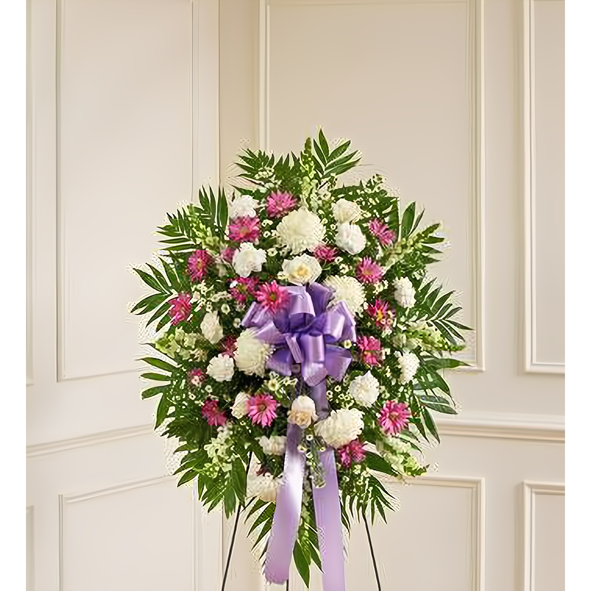 Manhattan Flower Delivery - Deepest Sympathies Lavender & White Standing Spray - Funeral > Standing Sprays