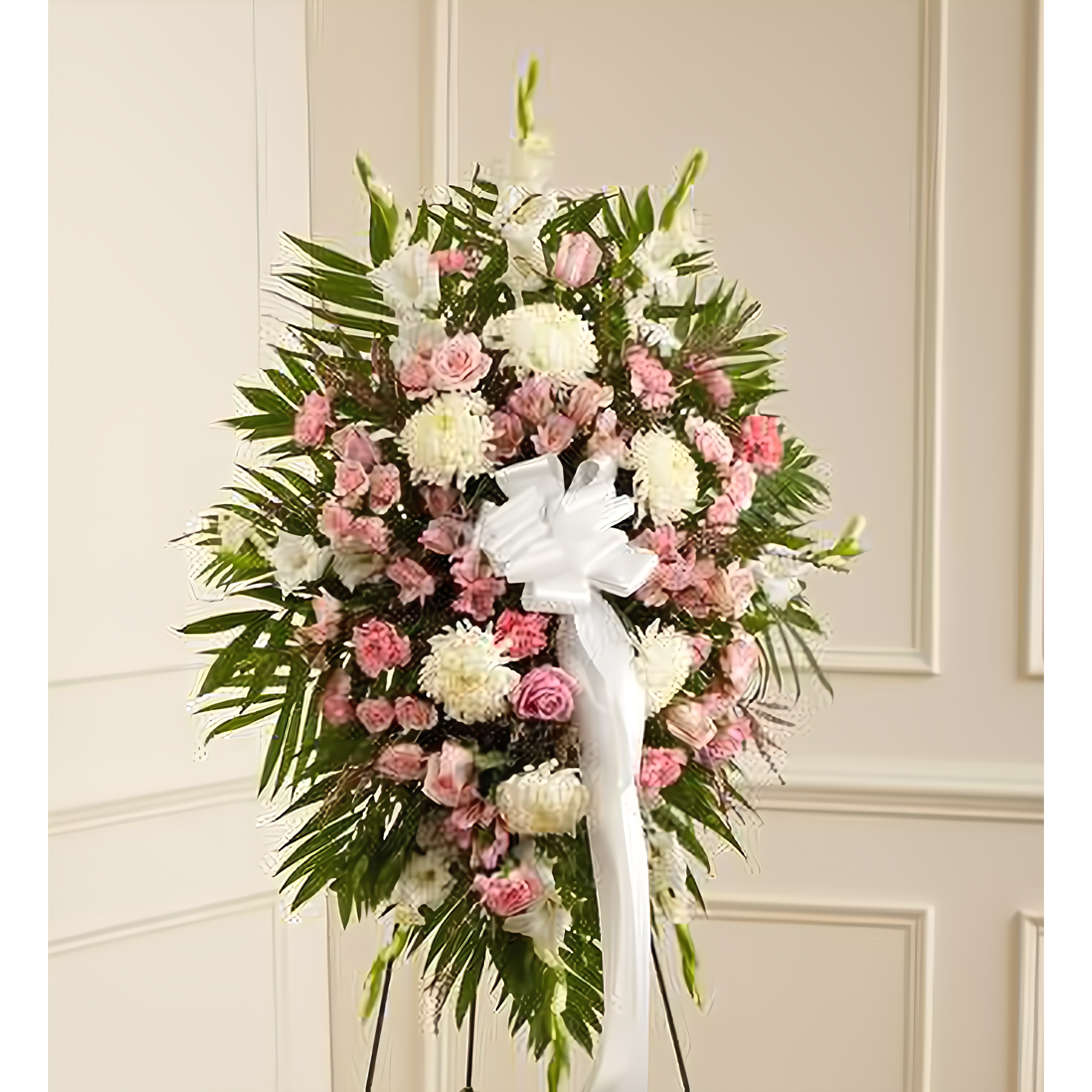 Manhattan Flower Delivery - Deepest Sympathies Standing Spray-Pink & White - Funeral > Standing Sprays