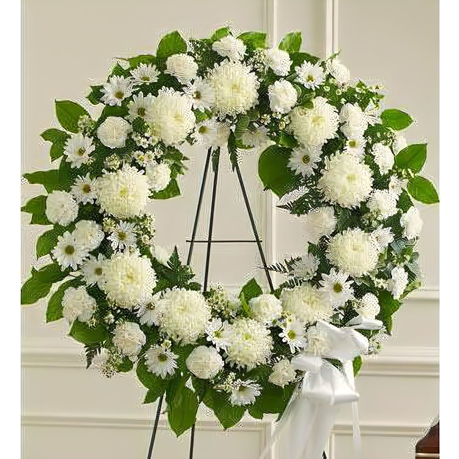 Manhattan Flower Delivery - Serene Blessings White Standing Wreath - Funeral > Wreaths