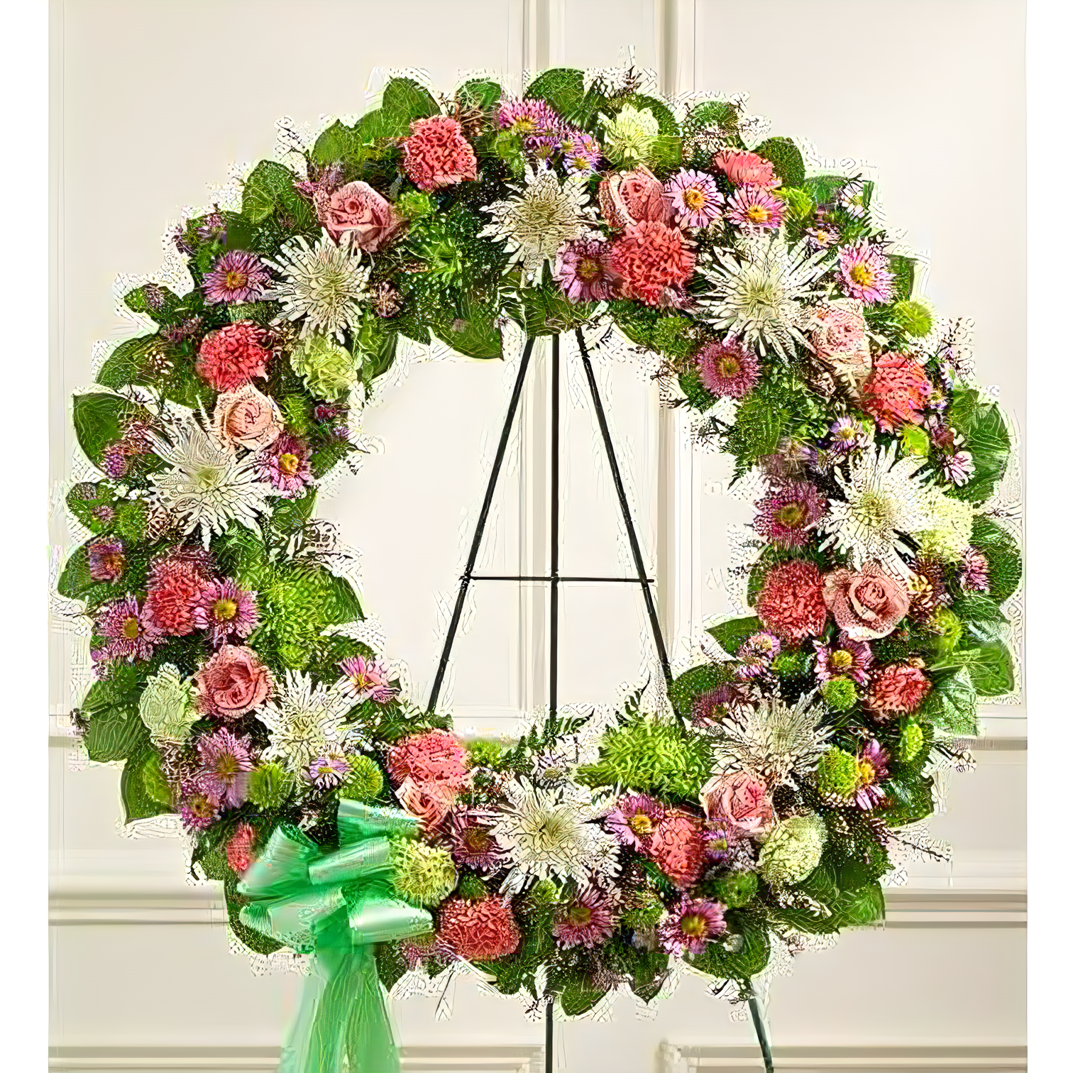 Manhattan Flower Delivery - Serene Blessings Pastel Standing Wreath - Funeral > Wreaths