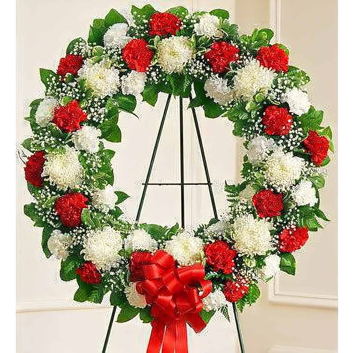 Manhattan Flower Delivery - Serene Blessings Standing Wreath - Red &amp; White - Funeral &gt; Wreaths