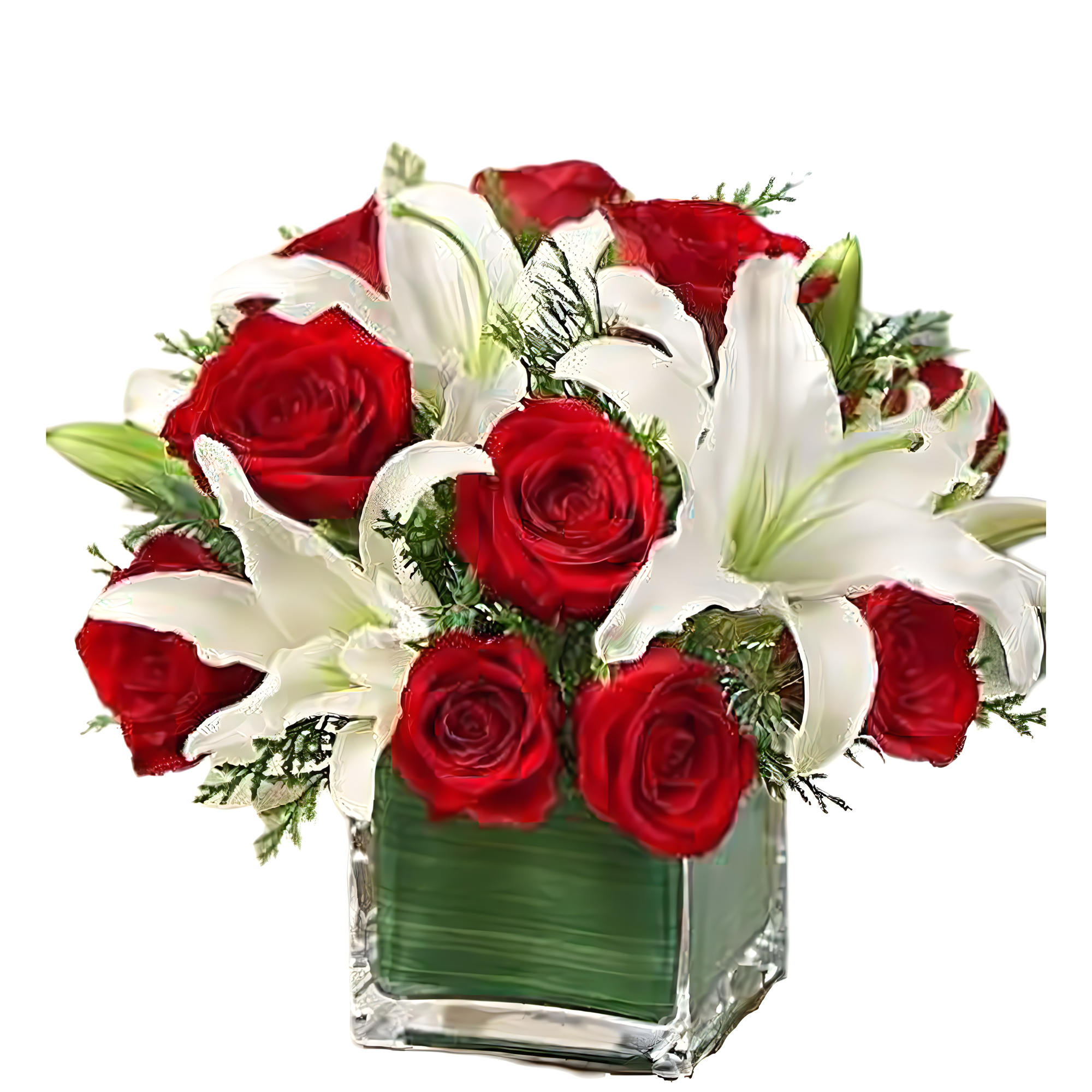 Manhattan Flower Delivery - Modern Embrace - Red Rose and Lily Cube - Holiday Collection