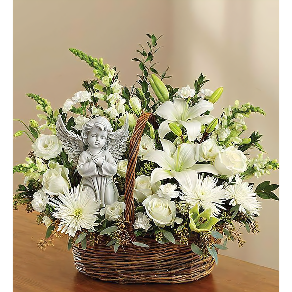 Manhattan Flower Delivery - Heavenly Angel All White Basket - Funeral &gt; Baskets