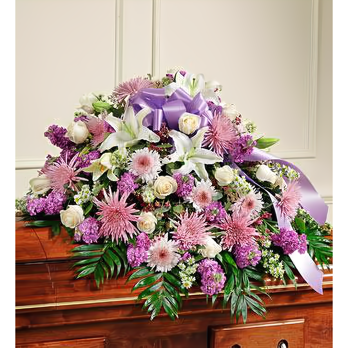 Manhattan Flower Delivery - Cherished Memories Lavender Half Casket Cover - Funeral &gt; Casket Sprays