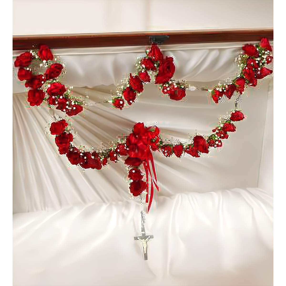 Manhattan Flower Delivery - Large Rosary with Red Spray Roses - Funeral &gt; Casket Sprays
