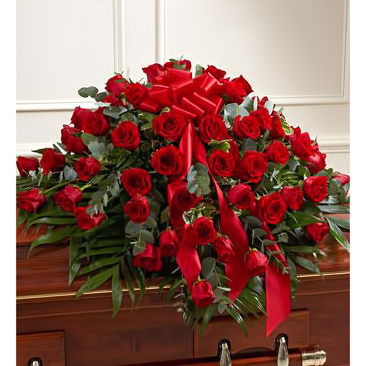 Manhattan Flower Delivery - Cherished Memories Red Rose Half Casket Cover - Funeral &gt; Casket Sprays