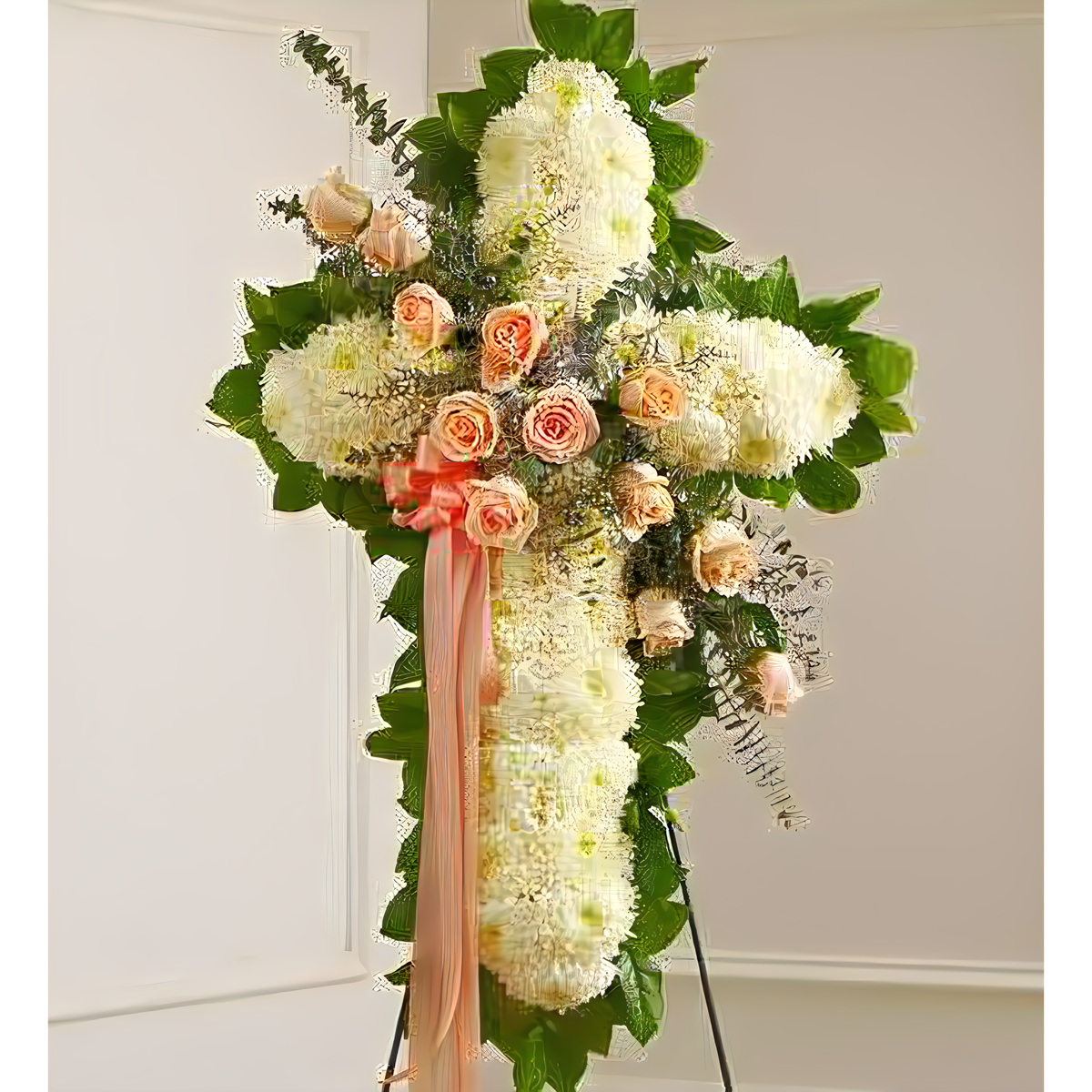 Manhattan Flower Delivery - Peace and Prayers Standing Cross - Peach - Funeral &gt; Crosses