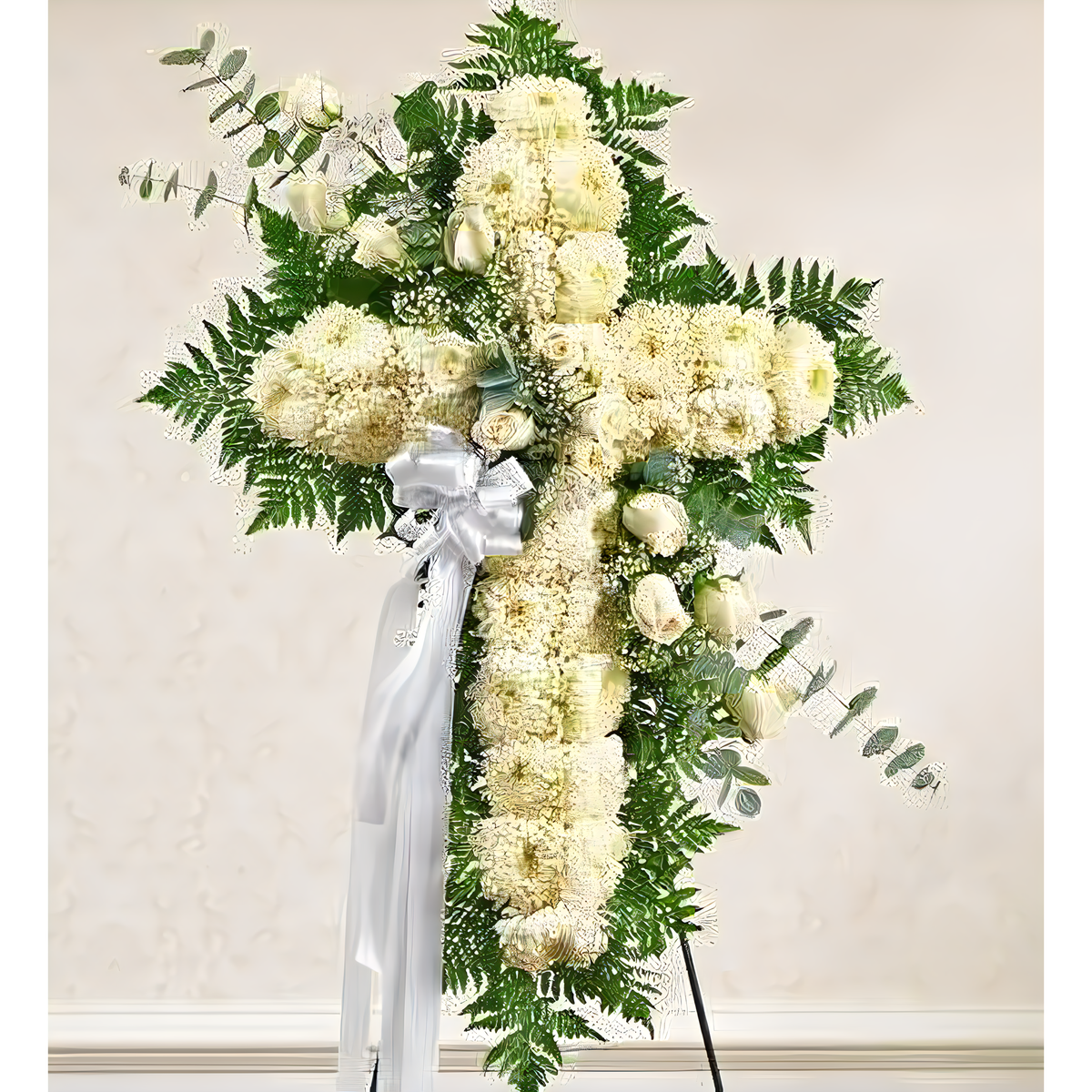 Manhattan Flower Delivery - Peace and Prayers Standing Cross - White - Funeral &gt; Crosses