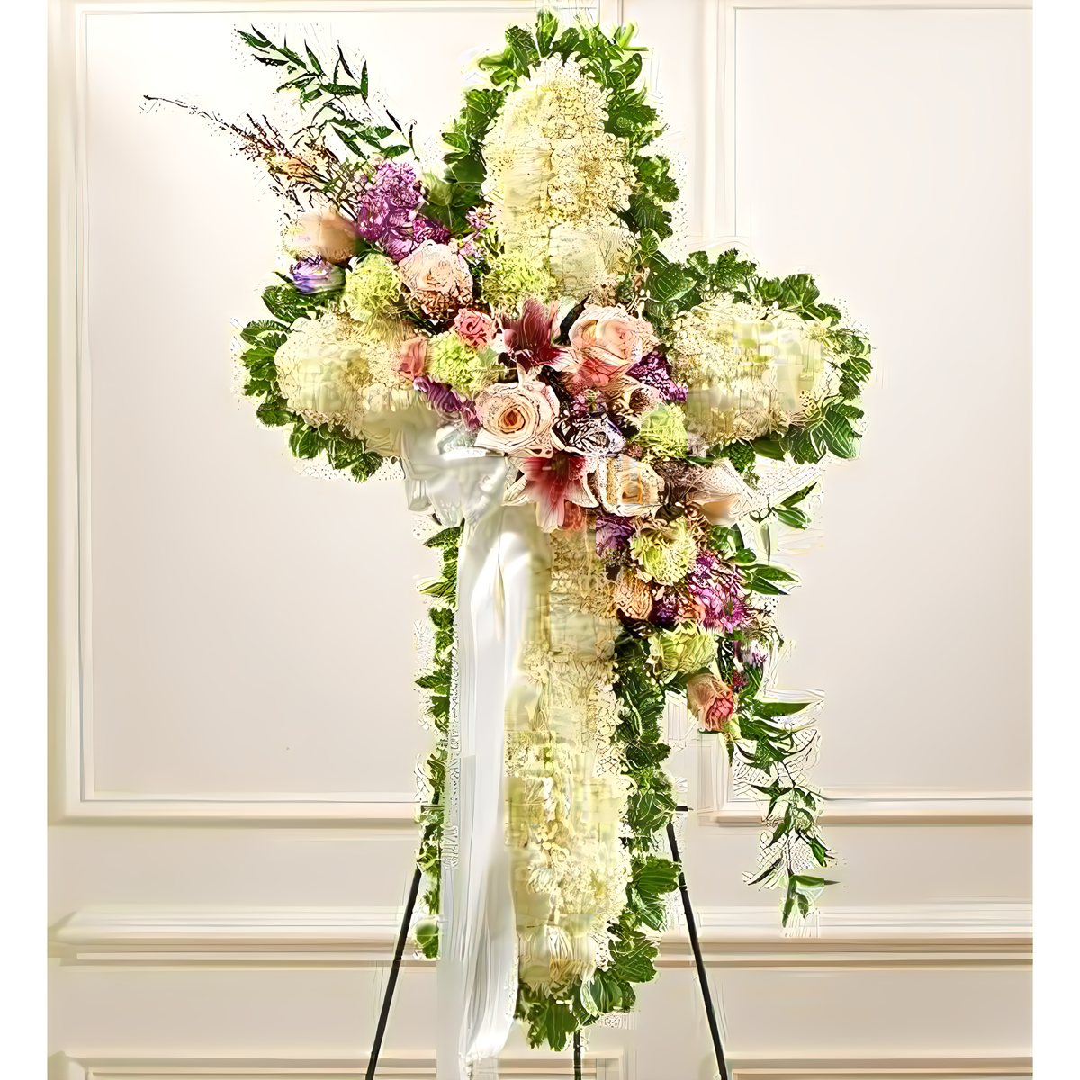 Manhattan Flower Delivery - Peace and Prayers Standing Cross - Pastel - Funeral &gt; Crosses