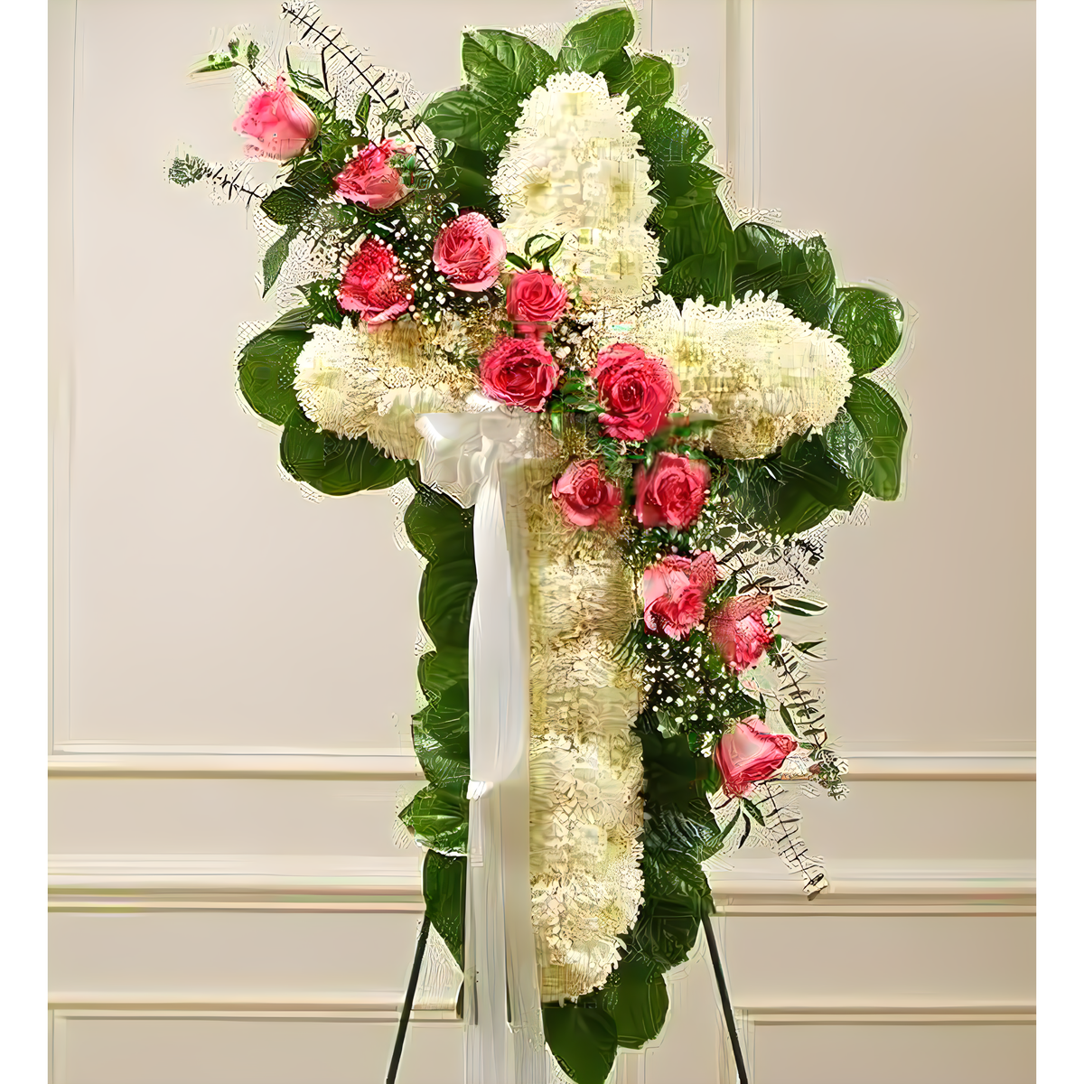 Manhattan Flower Delivery - Peace and Prayers Standing Cross - Pink - Funeral &gt; Crosses