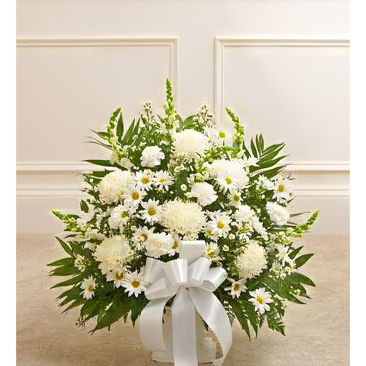 Manhattan Flower Delivery - Heartfelt Tribute White Floor Basket Arrangement - Funeral &gt; For the Service