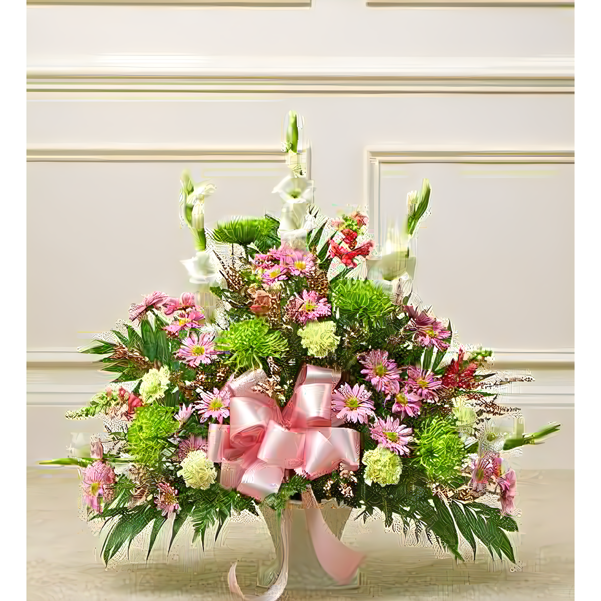 Manhattan Flower Delivery - Heartfelt Tribute Pastel Floor Basket Arrangement - Funeral &gt; For the Service