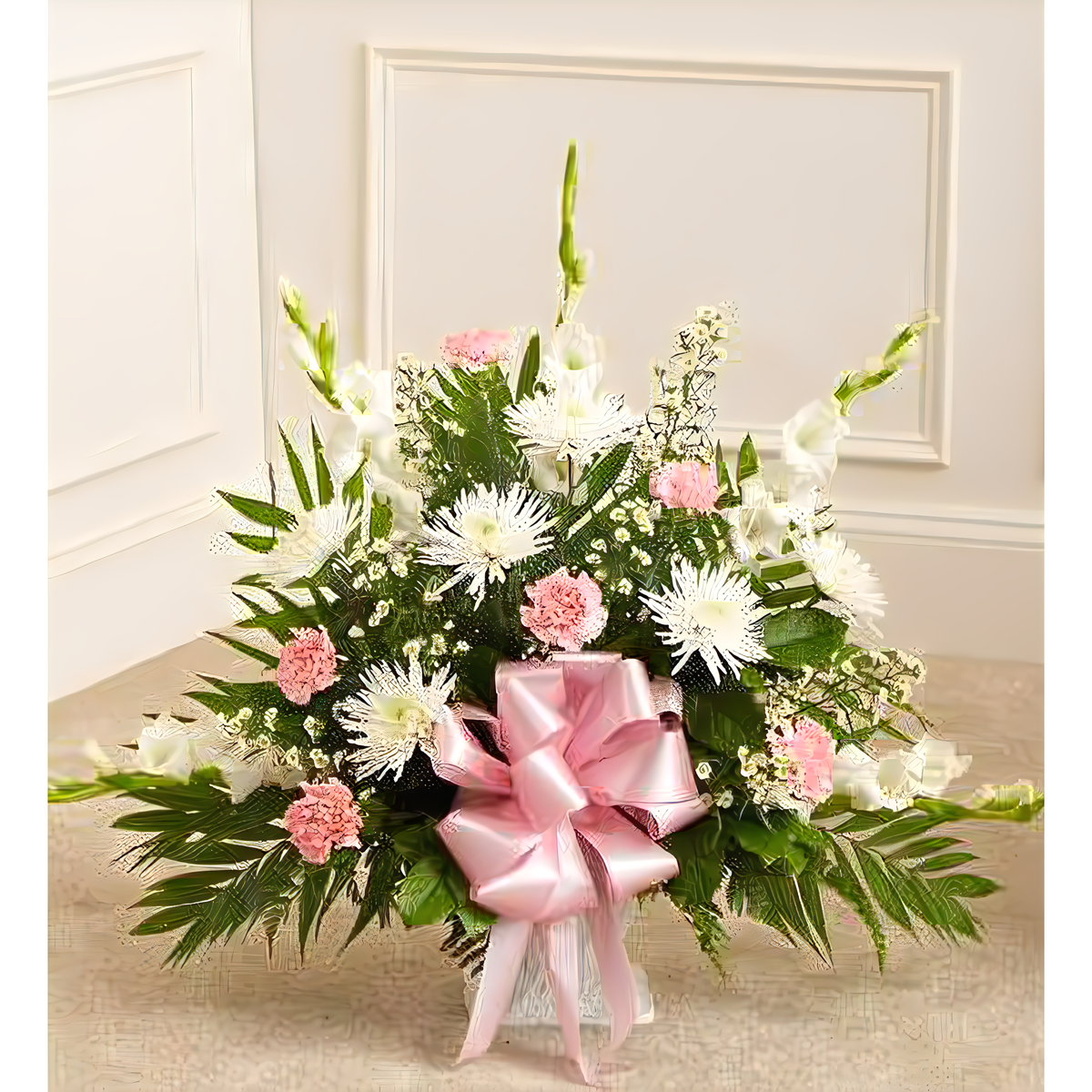 Manhattan Flower Delivery - Tribute Pink &amp; White Floor Basket Arrangement - Funeral &gt; For the Service