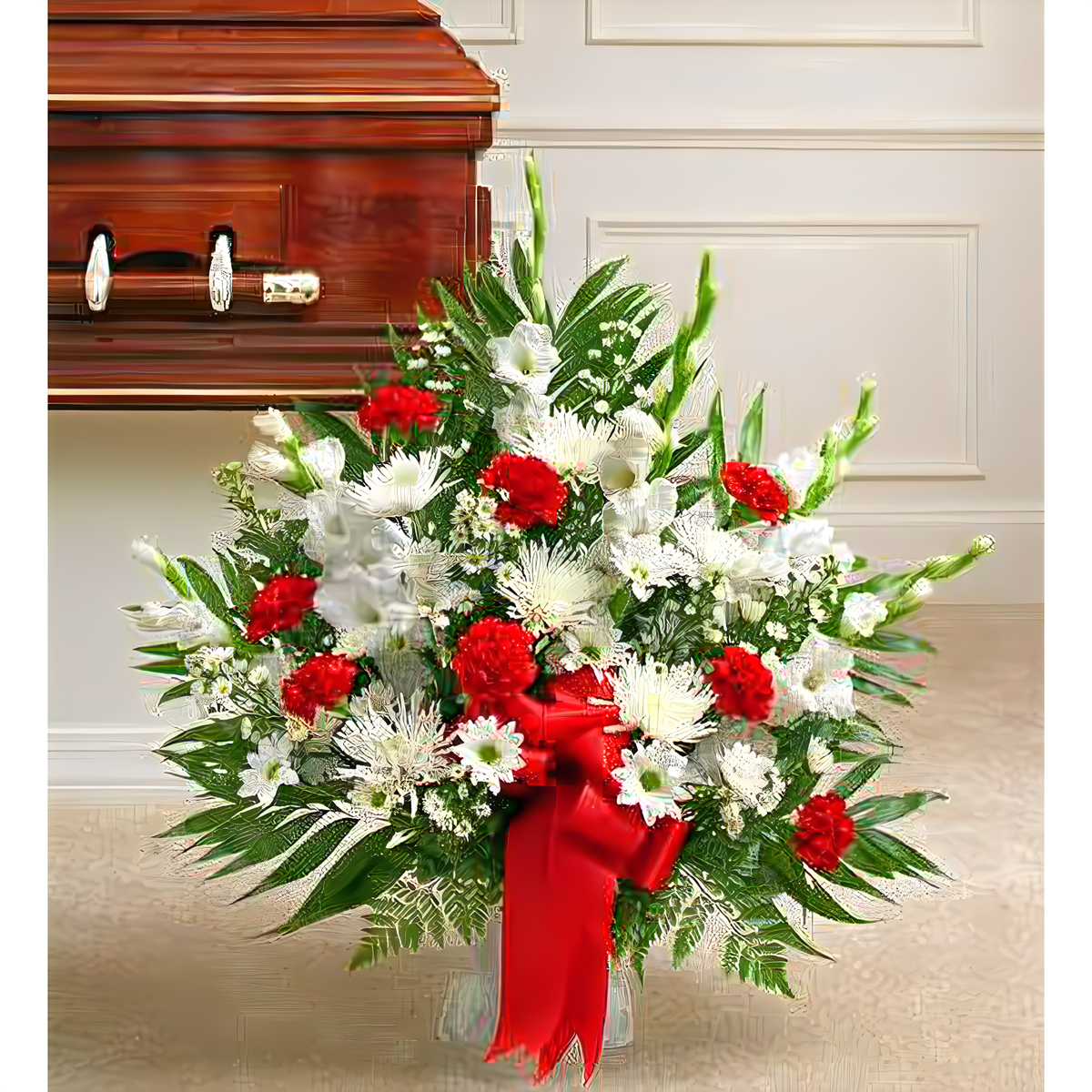 Manhattan Flower Delivery - Tribute Red &amp; White Floor Basket Arrangement - Funeral &gt; For the Service