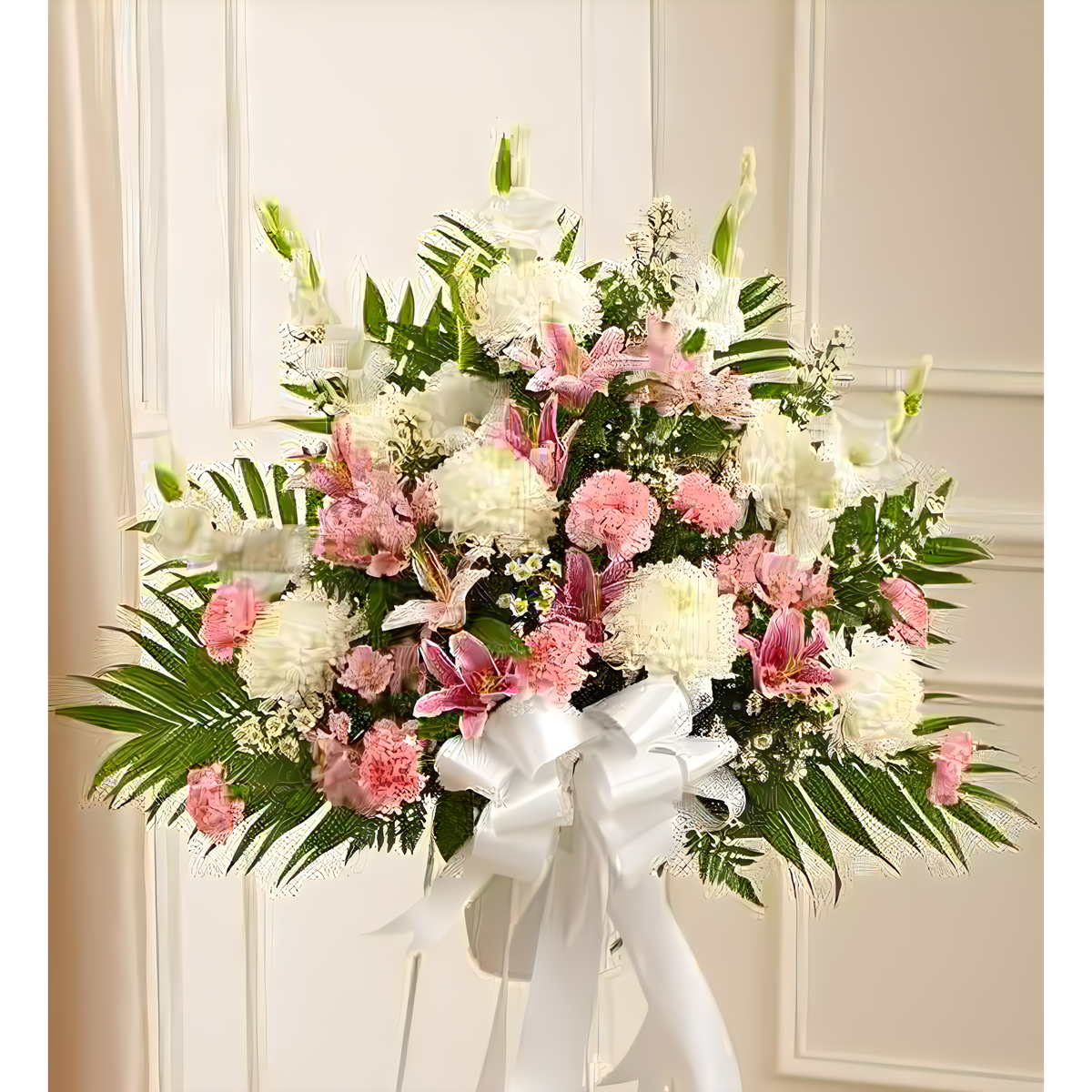 Manhattan Flower Delivery - Heartfelt Sympathies Pink &amp; White Standing Basket - Funeral &gt; For the Service