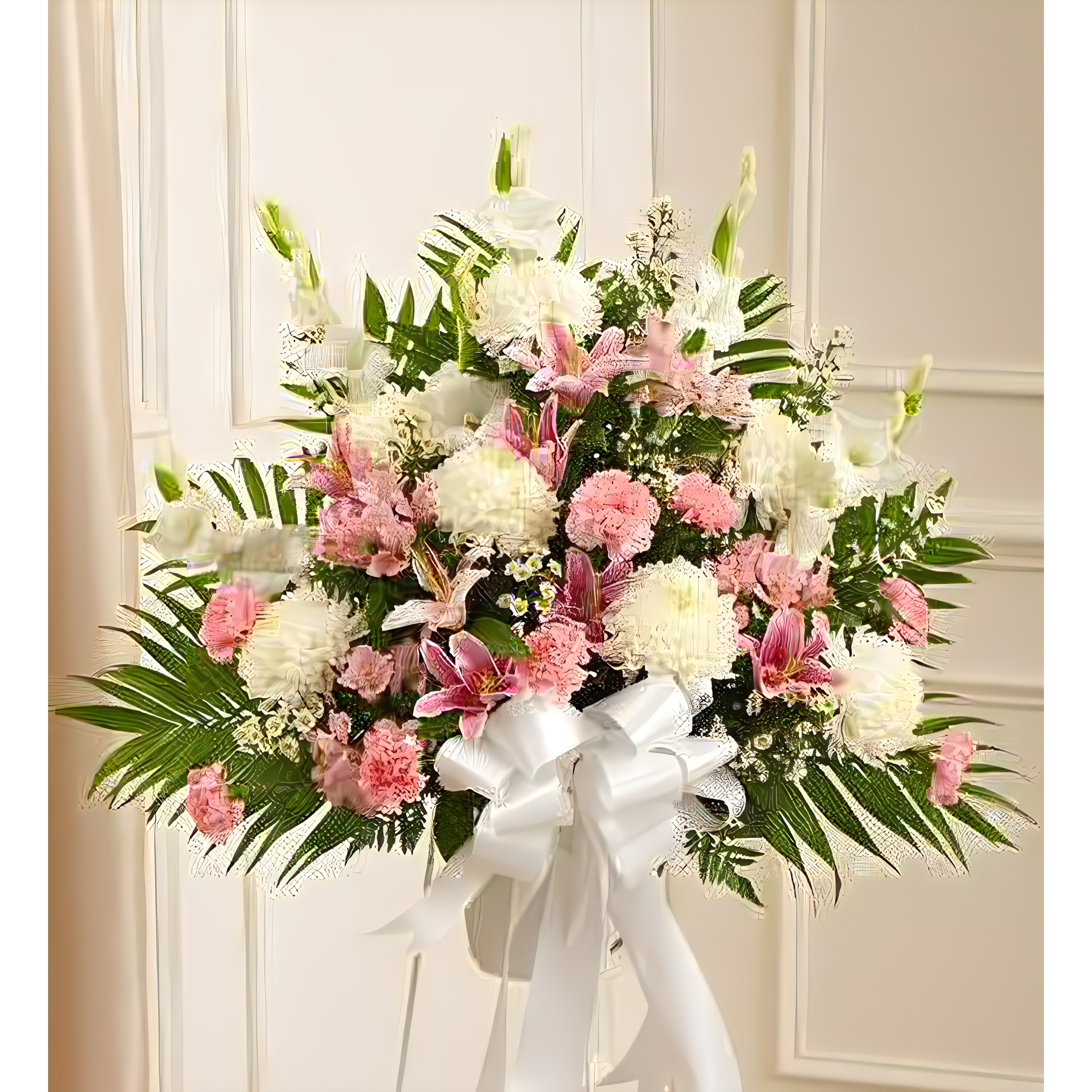 Manhattan Flower Delivery - Heartfelt Sympathies Pink & White Standing Basket - Funeral > For the Service