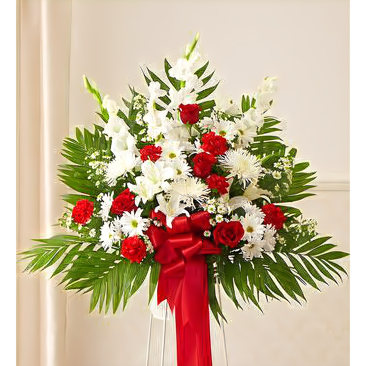 Manhattan Flower Delivery - Heartfelt Sympathies Red &amp; White Standing Basket - Funeral &gt; For the Service
