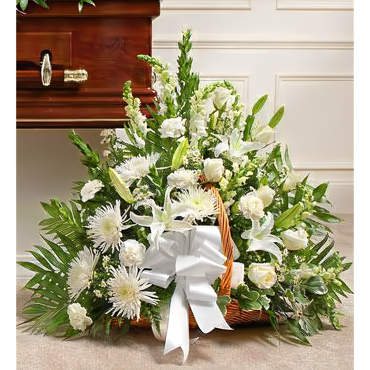 Manhattan Flower Delivery - Thoughts and Prayers Fireside Basket - White - Funeral &gt; For the Service
