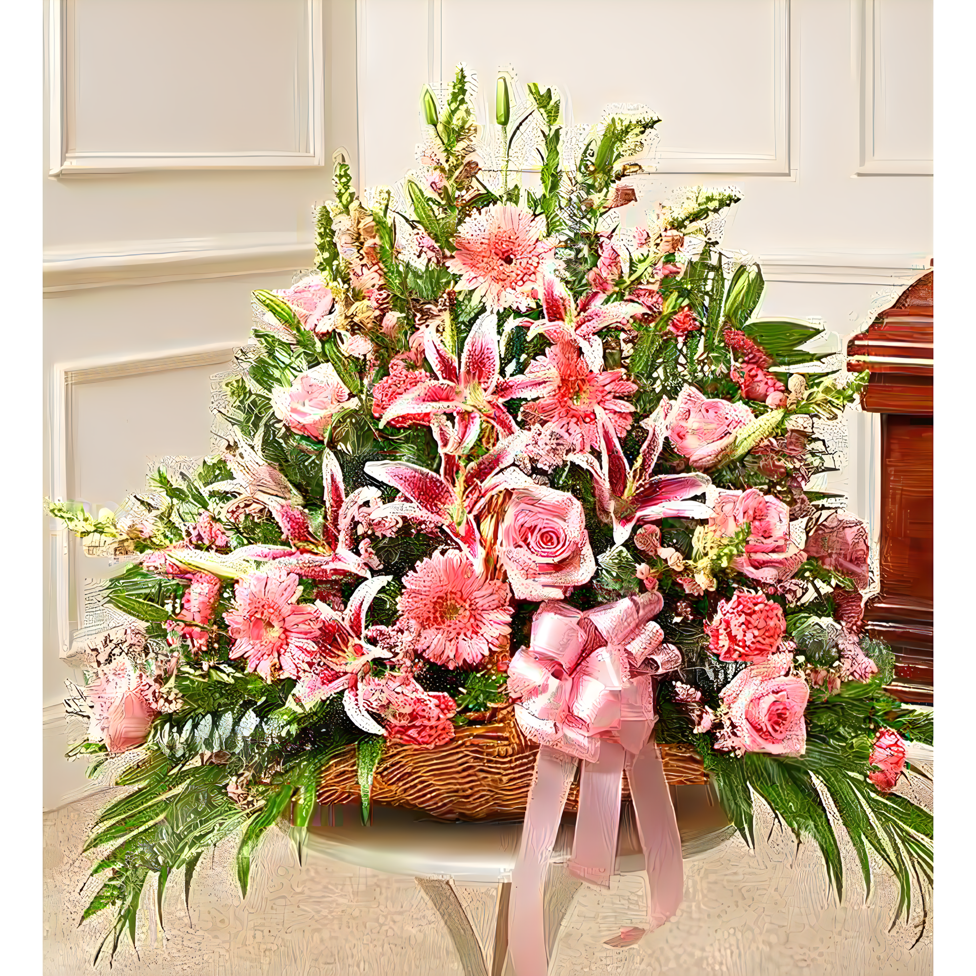 Manhattan Flower Delivery - Thoughts and Prayers Fireside Basket - Pink - Funeral > For the Service