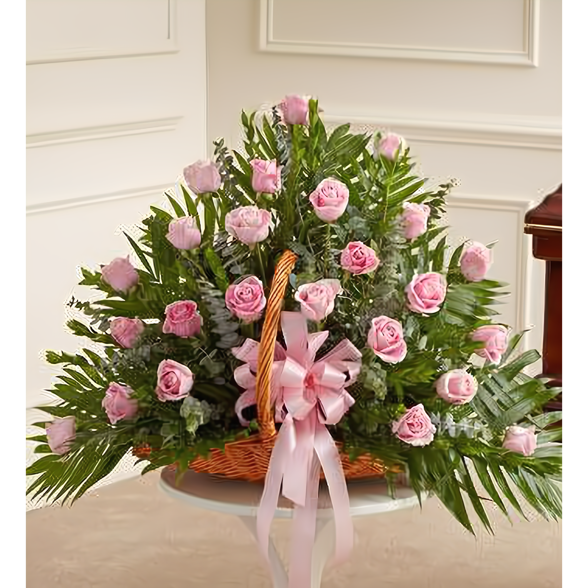 Manhattan Flower Delivery - Pink Rose Fireside Basket - Funeral > For the Service