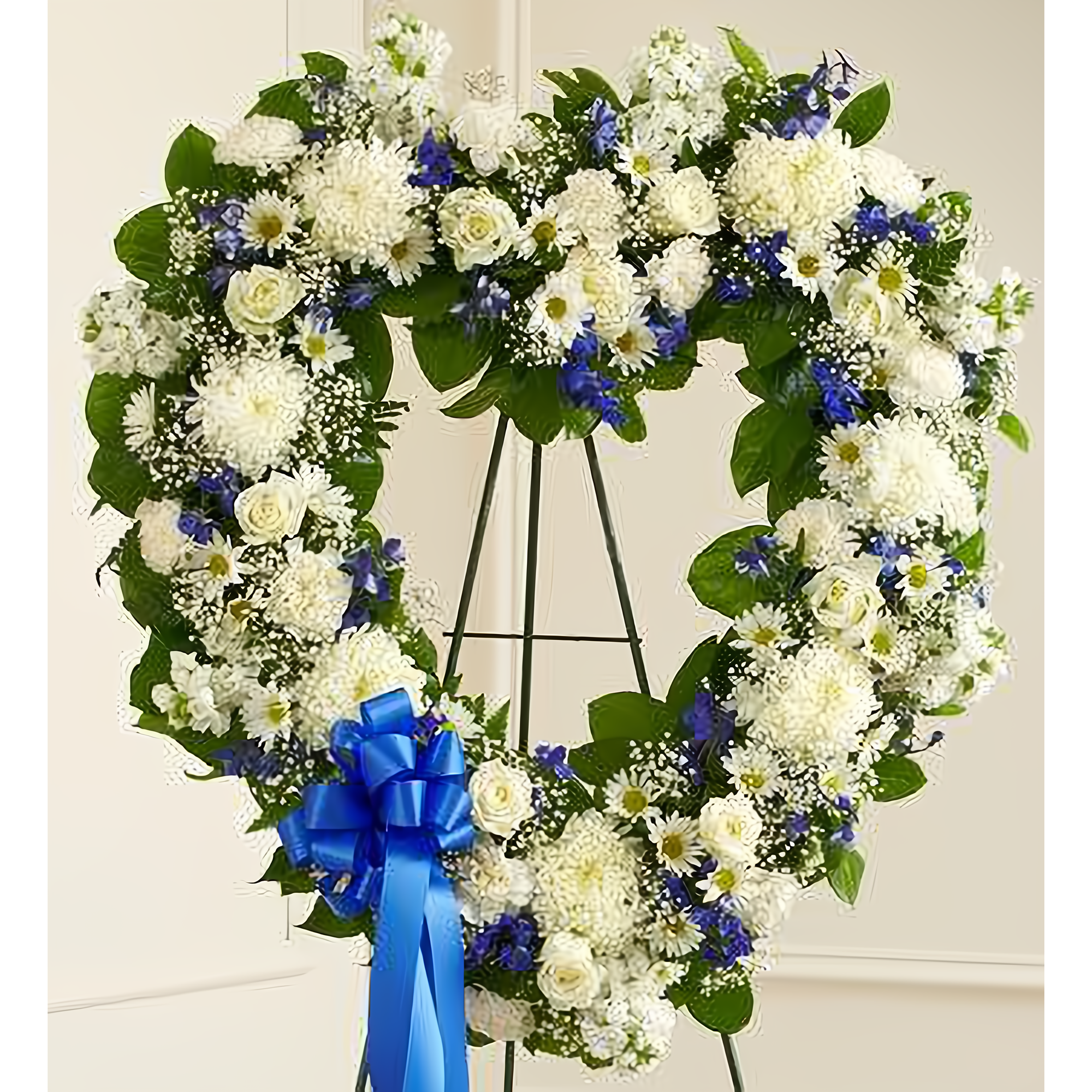 Manhattan Flower Delivery - Always Remember Blue & White Floral Heart Tribute - Funeral > Hearts