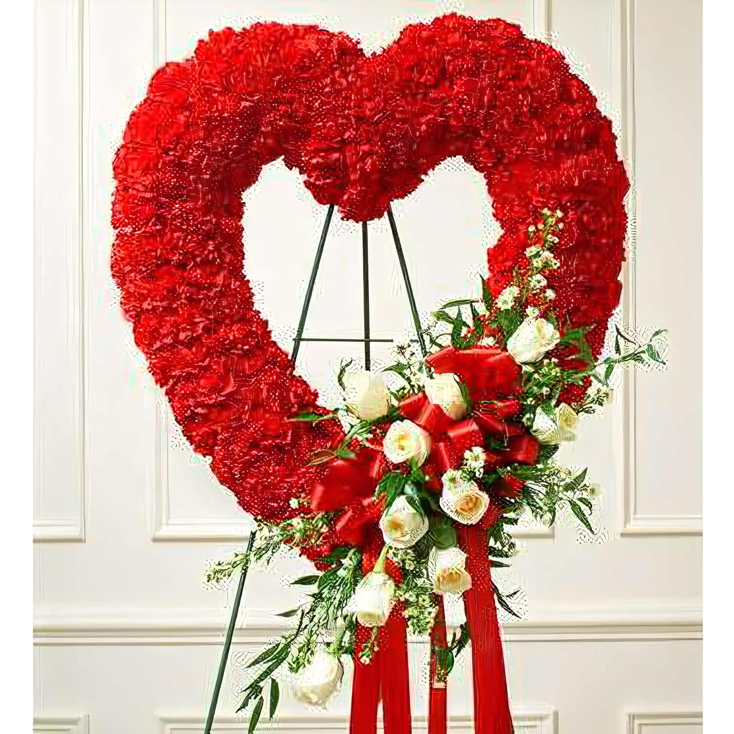 Manhattan Flower Delivery - Red and White Open Heart with White Roses - Funeral > Hearts