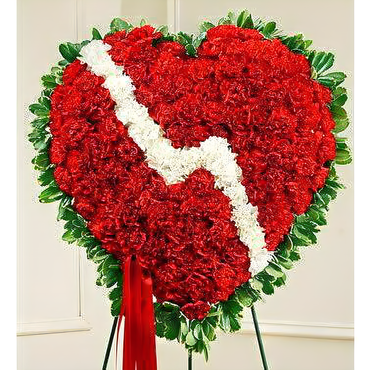 Manhattan Flower Delivery - Red and White Standing Broken Heart - Funeral &gt; Hearts