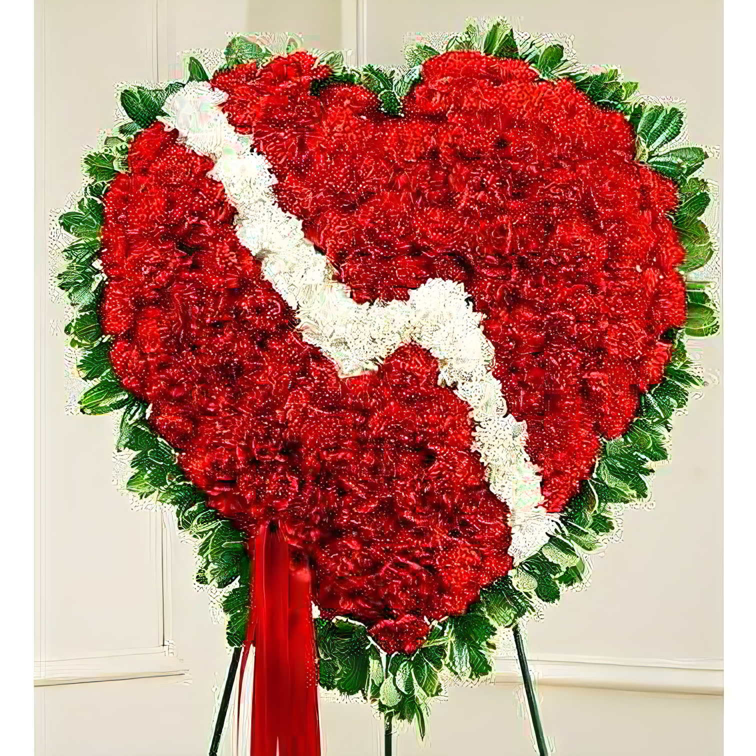 Manhattan Flower Delivery - Red and White Standing Broken Heart - Funeral > Hearts