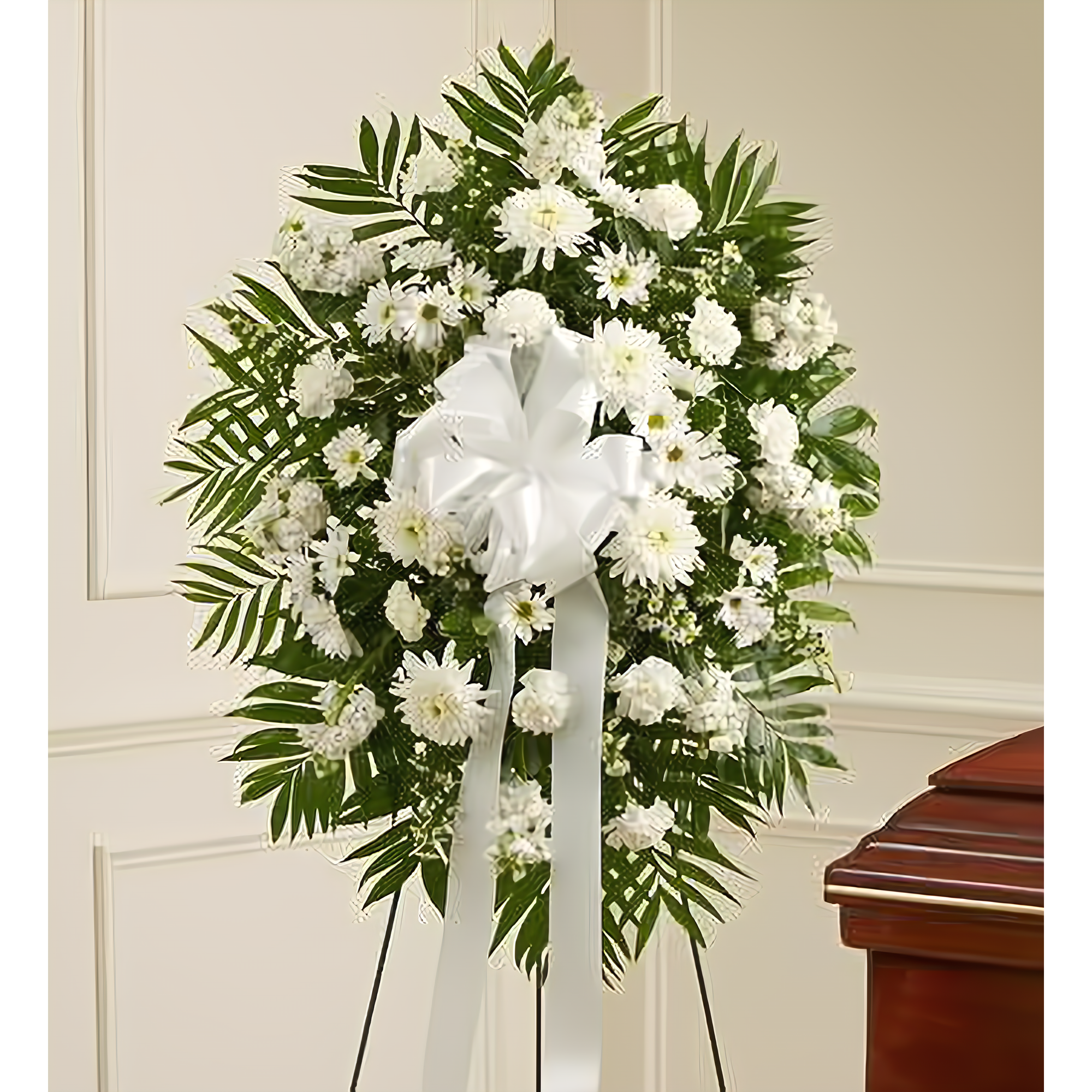 Manhattan Flower Delivery - Deepest Sympathies White Standing Spray - Funeral > Standing Sprays