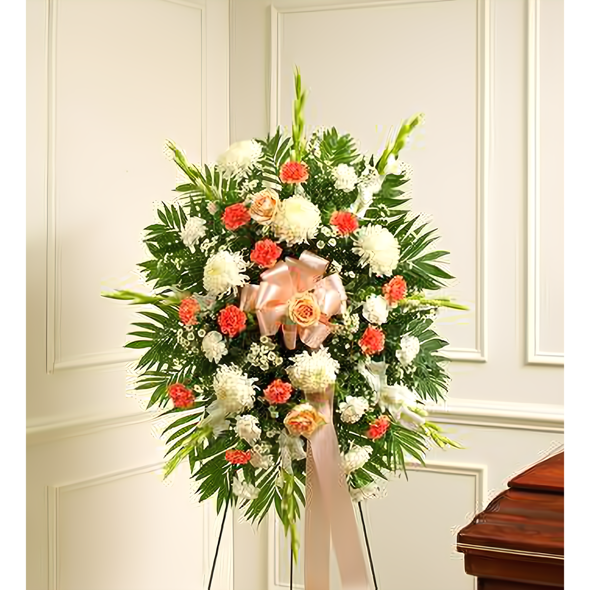 Manhattan Flower Delivery - Sympathy Standing Spray-Peach/Orange/White - Funeral &gt; Standing Sprays