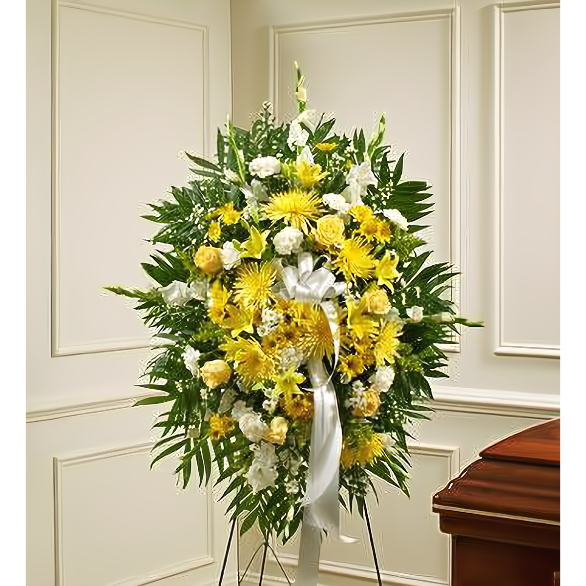 Manhattan Flower Delivery - Deepest Sympathies Yellow Standing Spray - Funeral &gt; Standing Sprays