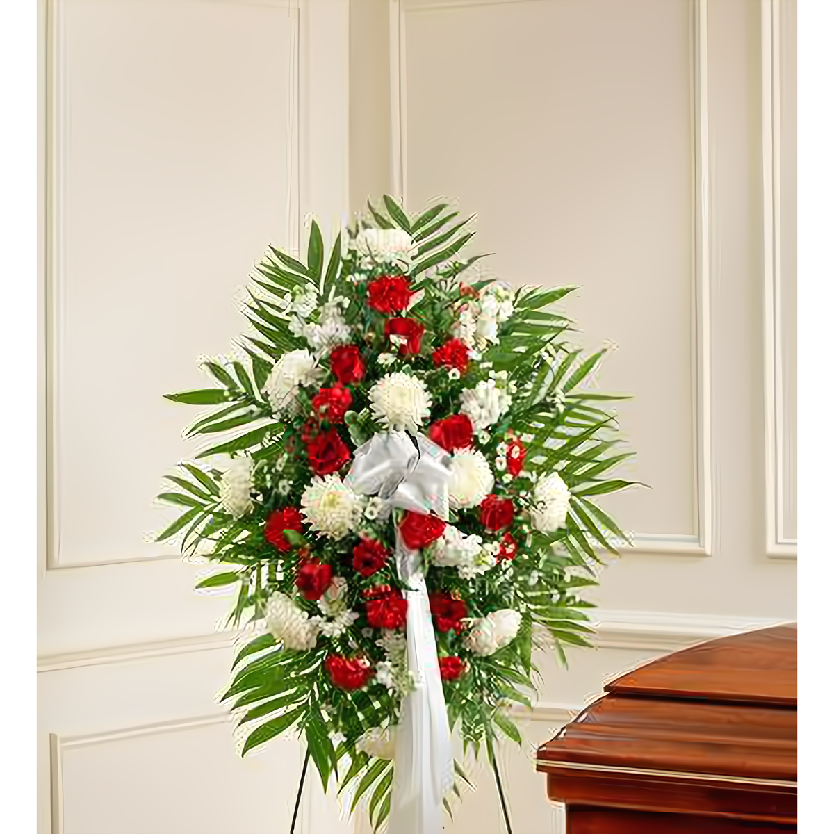 Manhattan Flower Delivery - Deepest Sympathies Red &amp; White Standing Spray - Funeral &gt; Standing Sprays