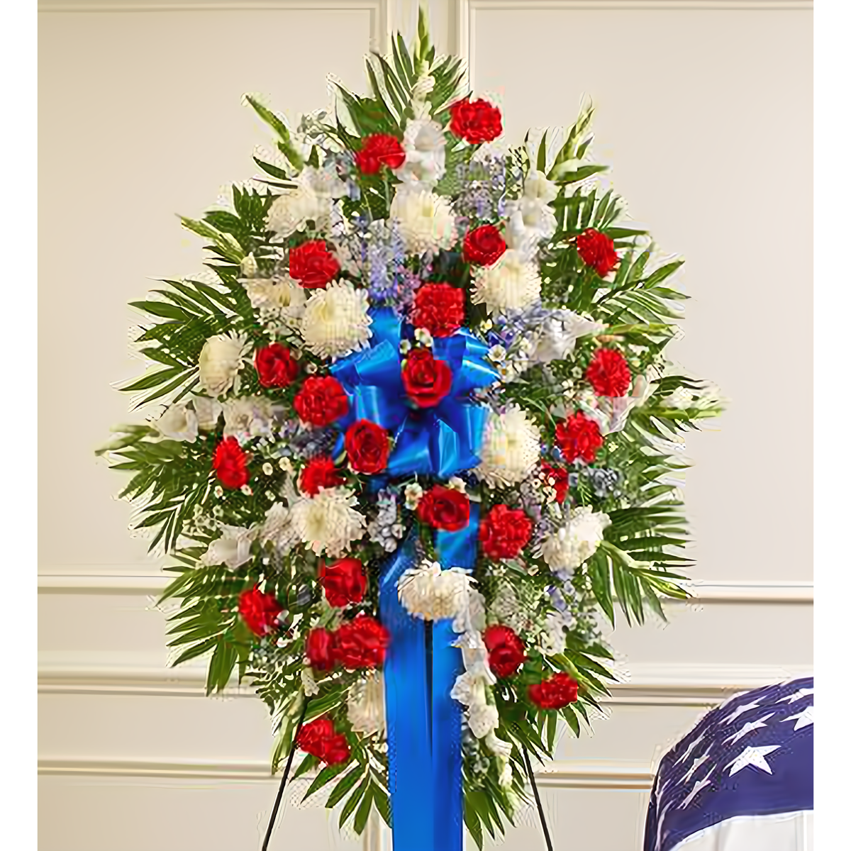 Manhattan Flower Delivery - Deepest Red, White &amp; Blue Standing Spray - Funeral &gt; Standing Sprays