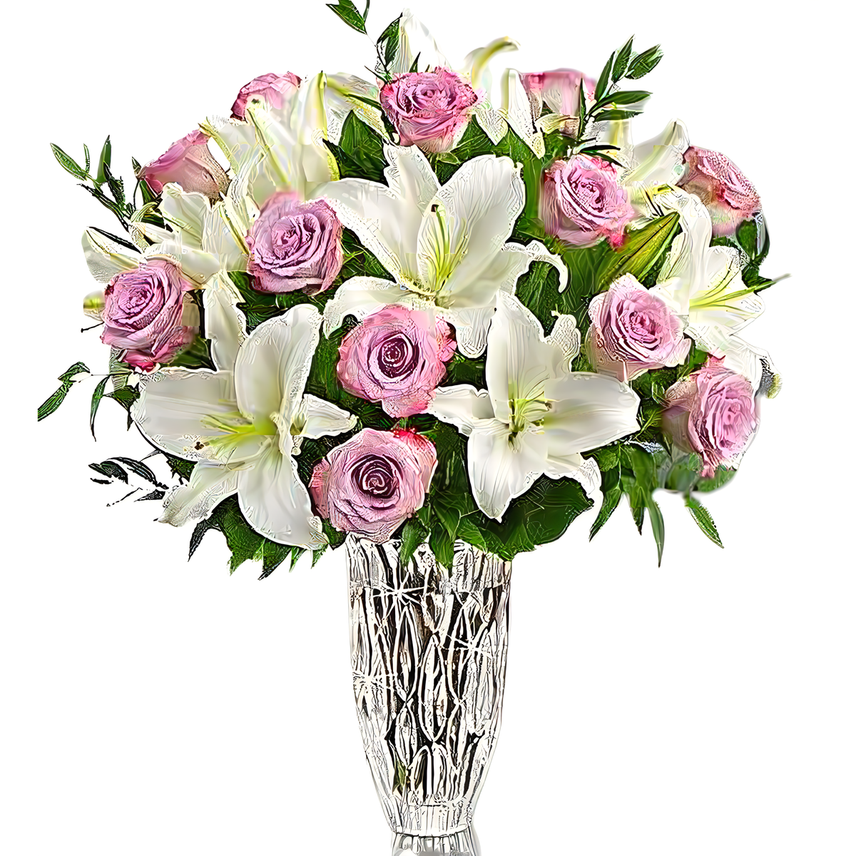 Manhattan Flower Delivery - Marquis by Waterford Sympathy Rose and Lily - Funeral &gt; Vase Arrangements