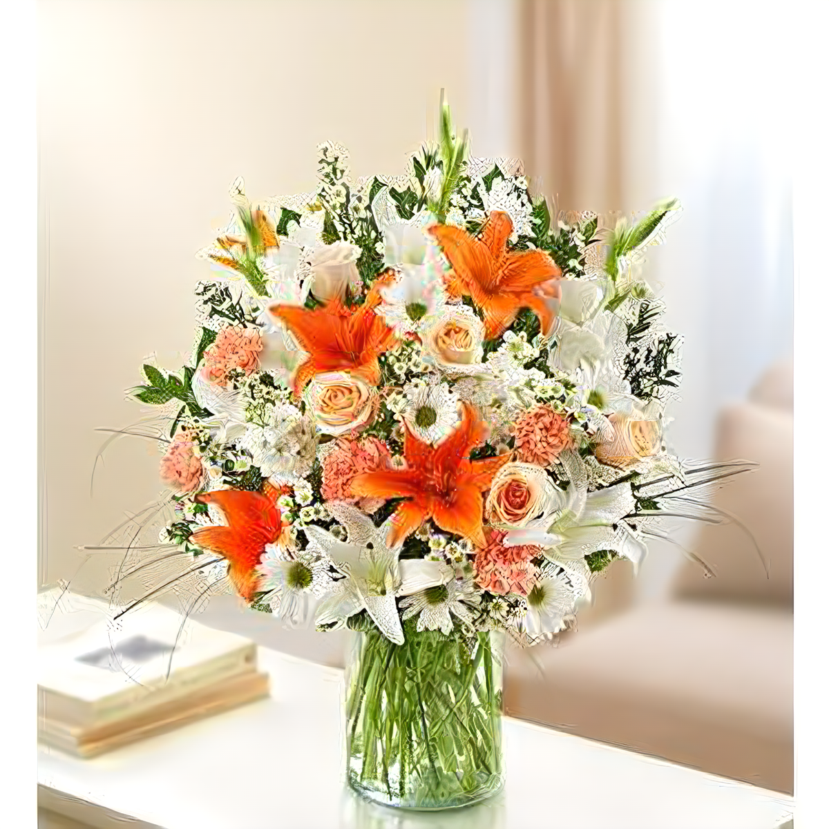 Manhattan Flower Delivery - Sincerest Sorrow - Peach, Orange and White - Funeral &gt; Vase Arrangements